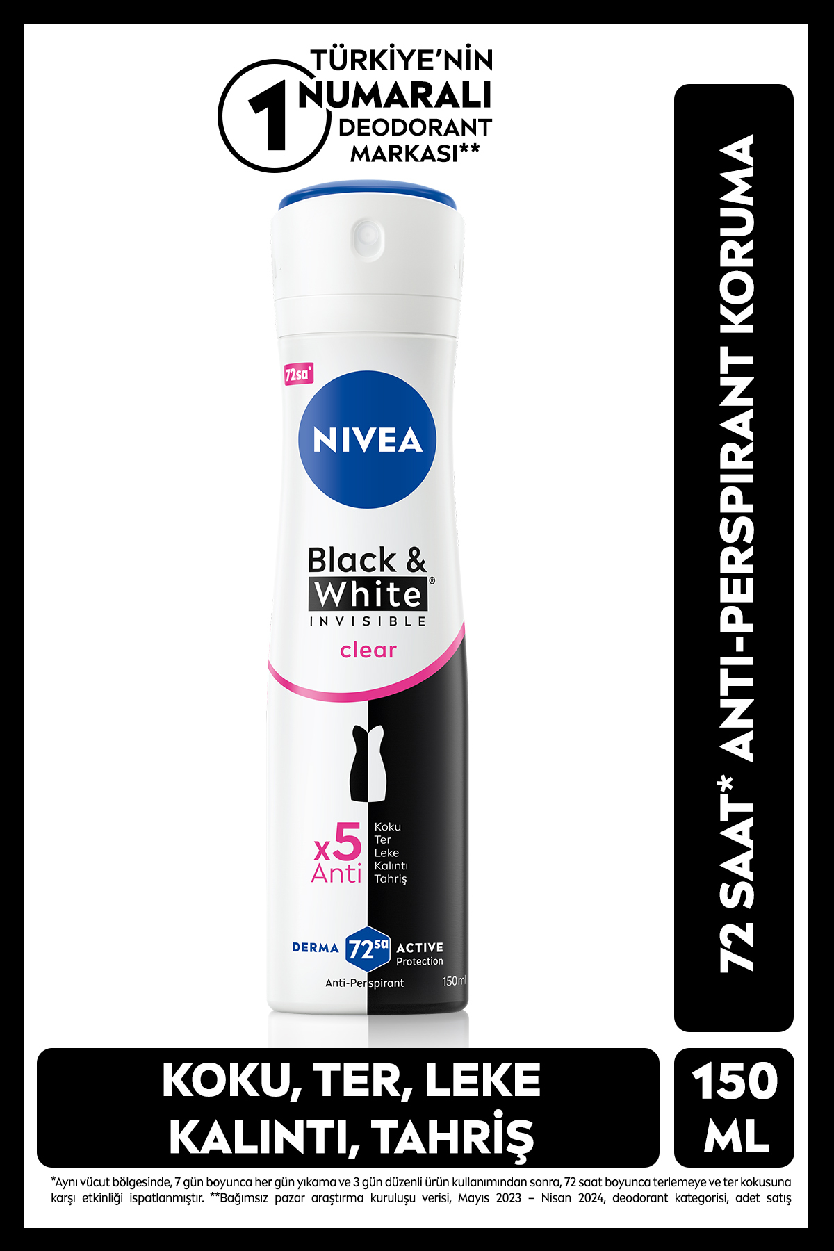 NİVEA KADIN  BLACK&WHİTE INVİSİBLE CLEAR DEODORANT 150ML-