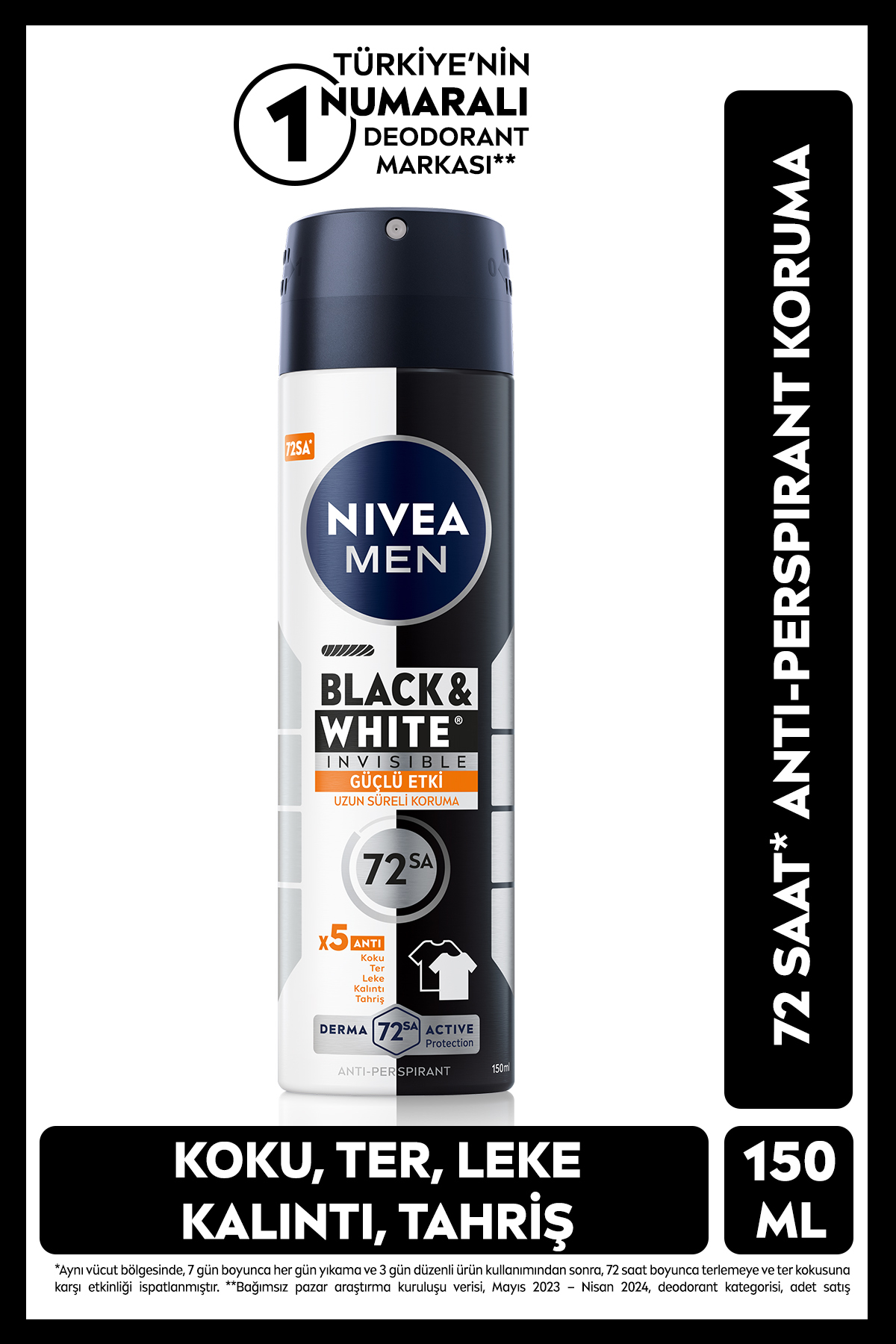 NİVEA  B&W GÜÇLÜ ETKİ ERKEK DEODORANT 150ML-