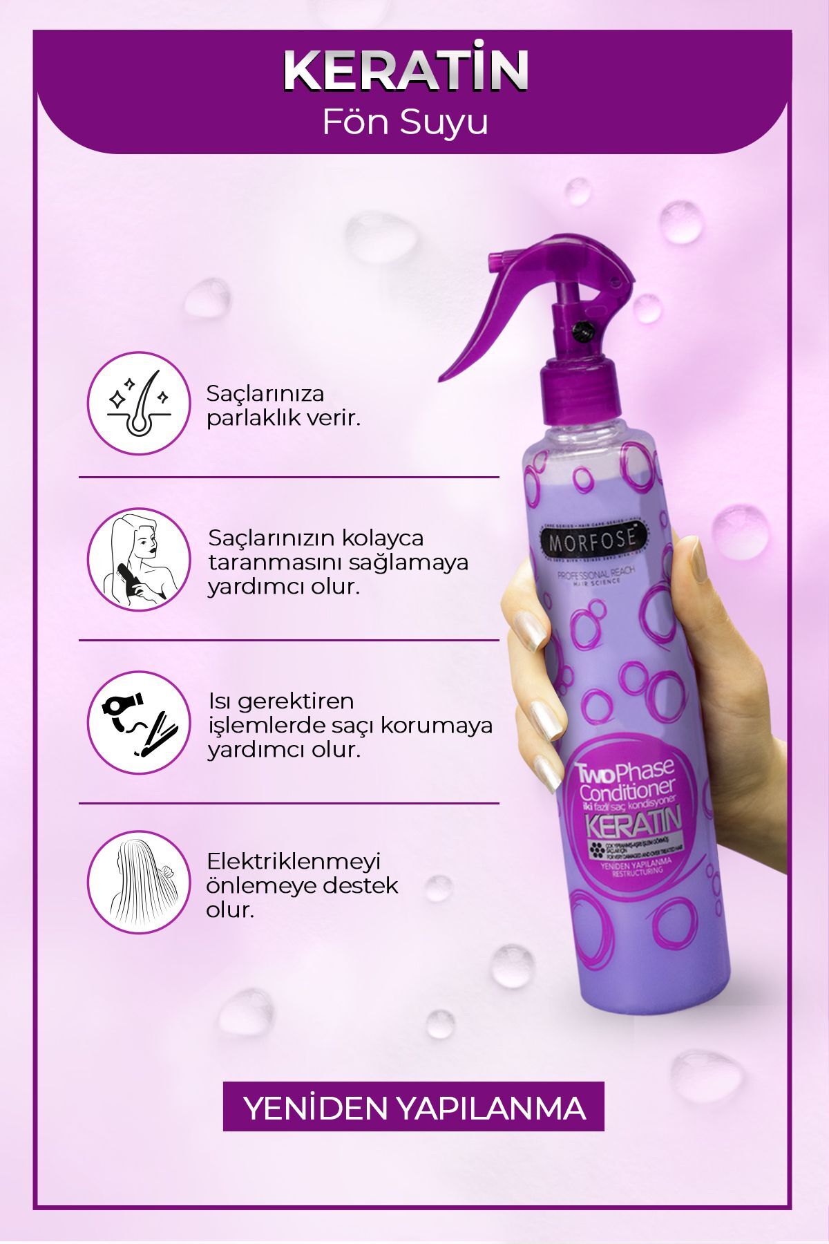 MORFOSE KERATİN IÇERİKLİ FÖN SUYU MOR 400 ML-
