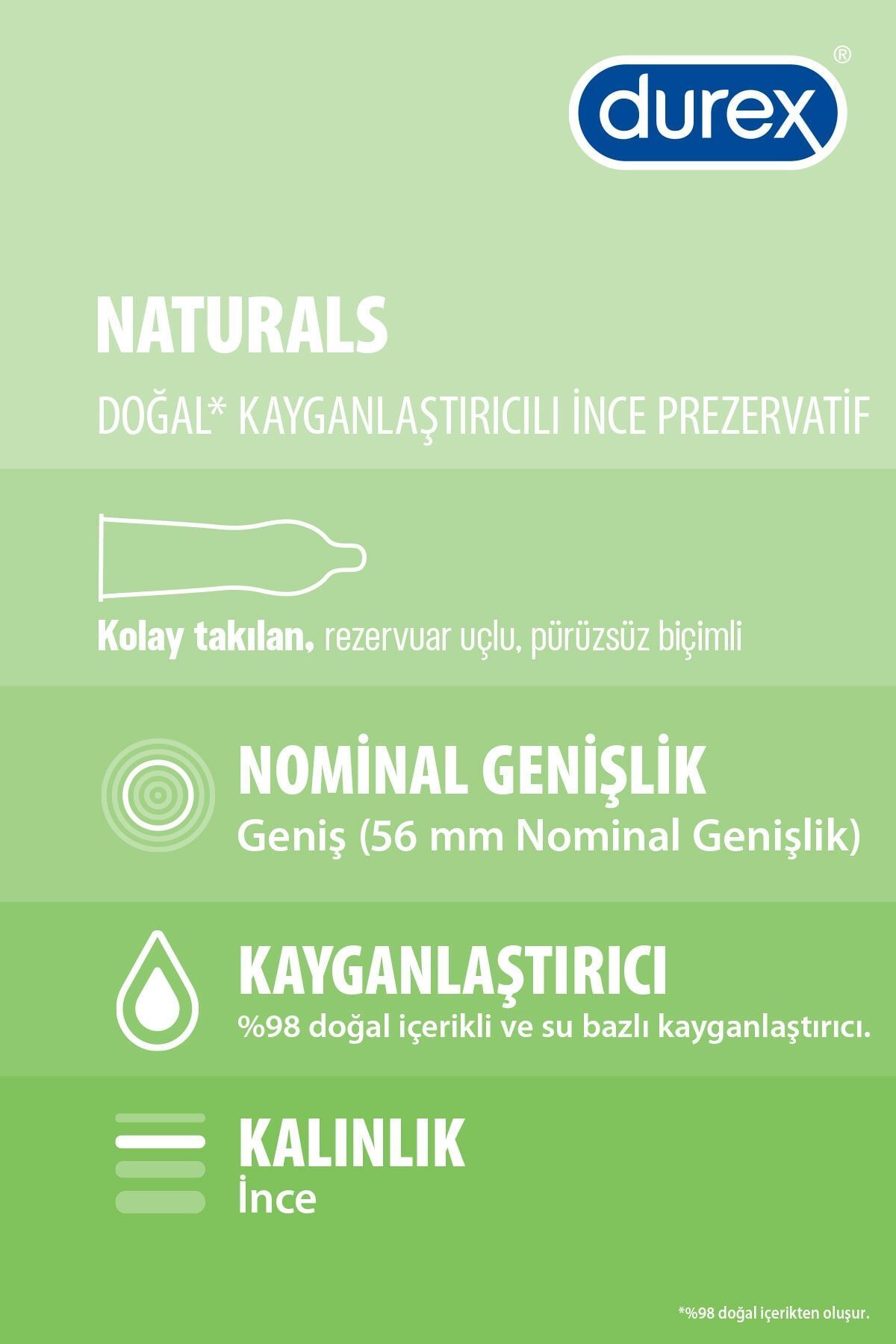 DUREX NATURALS 10LU DOĞAL KAYGANLAŞTIRICILI İNCE PREZERVATİF-