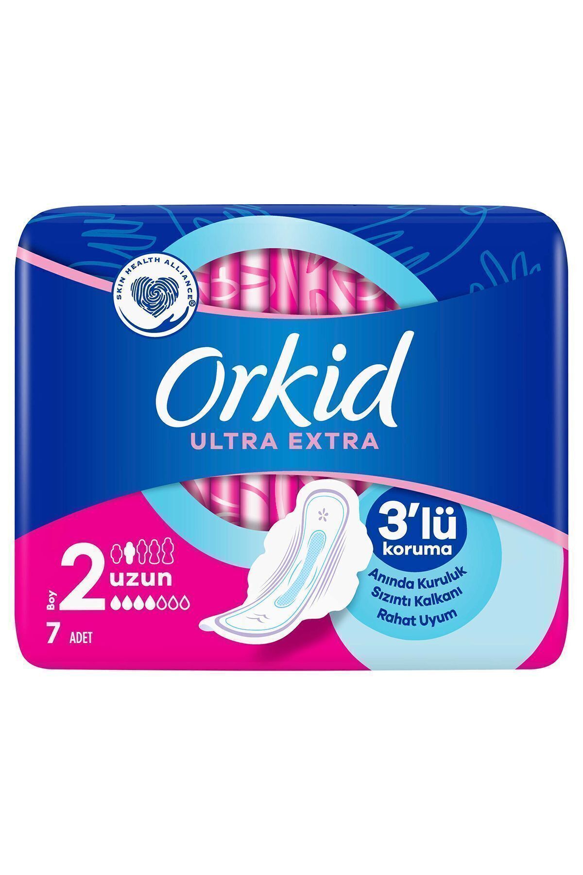 ORKİD TEKLİ ULTRA KANATLI UZUN 7Lİ HİJYENİK PED-