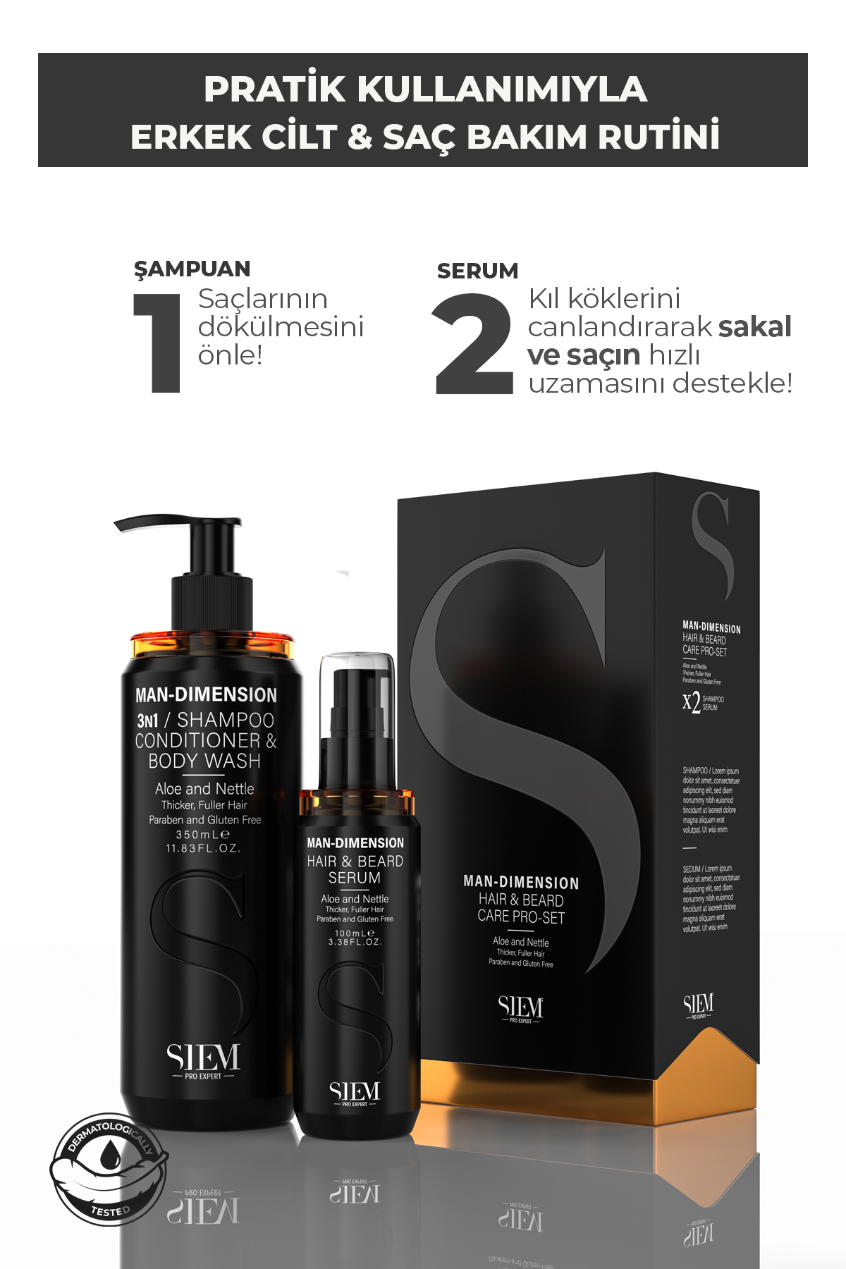 SİEM MAN-DIMENSION 3/1 SHAMPOO & CONDİTİONER&BODY 300ML-