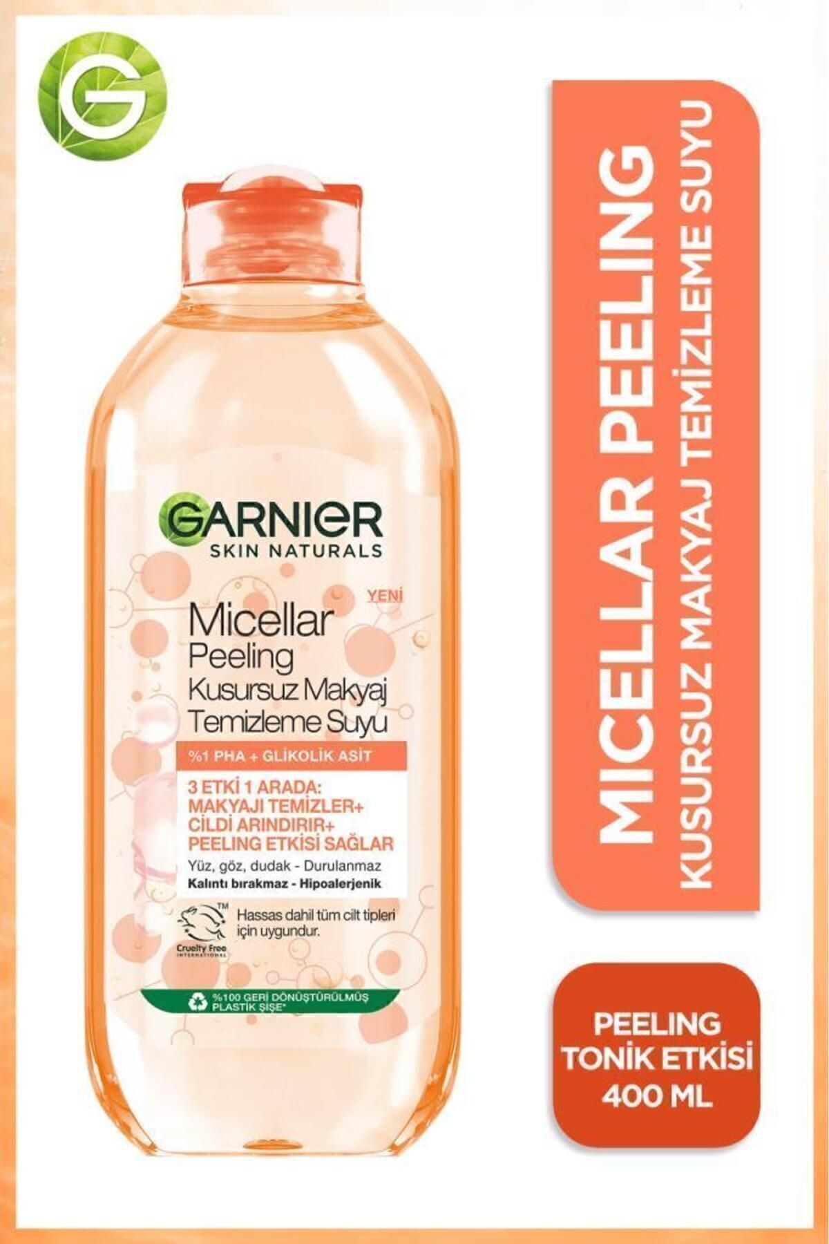 GARNİER MİCELLAR PEELİNG KUSURSUZ MAKYAJ TEMİZLEME SUYU 400ML-