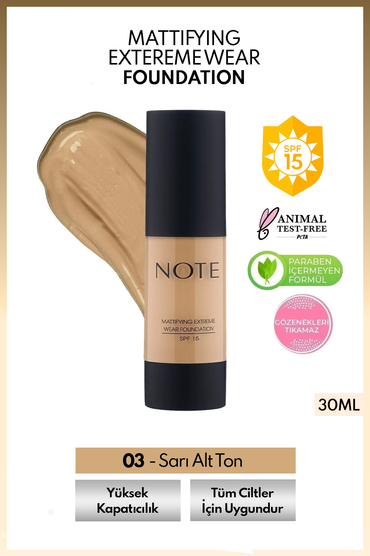 NOTE MATTİFİYİNG EXTREME WEAR  MEDIUM BEİGE NO.03 FONDÖTEN-
