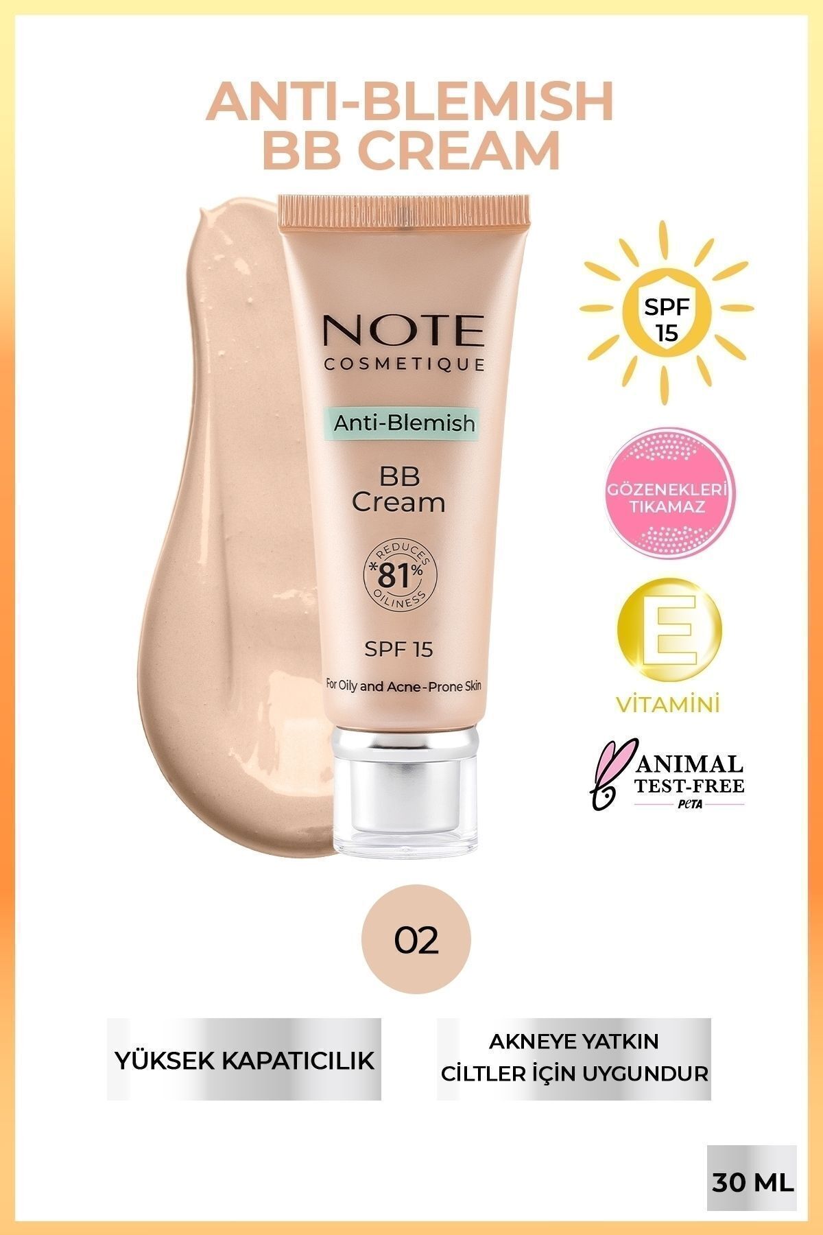 NOTE ANTİ BLEMİSH BB CREAM LİGHT BEİGE 02-