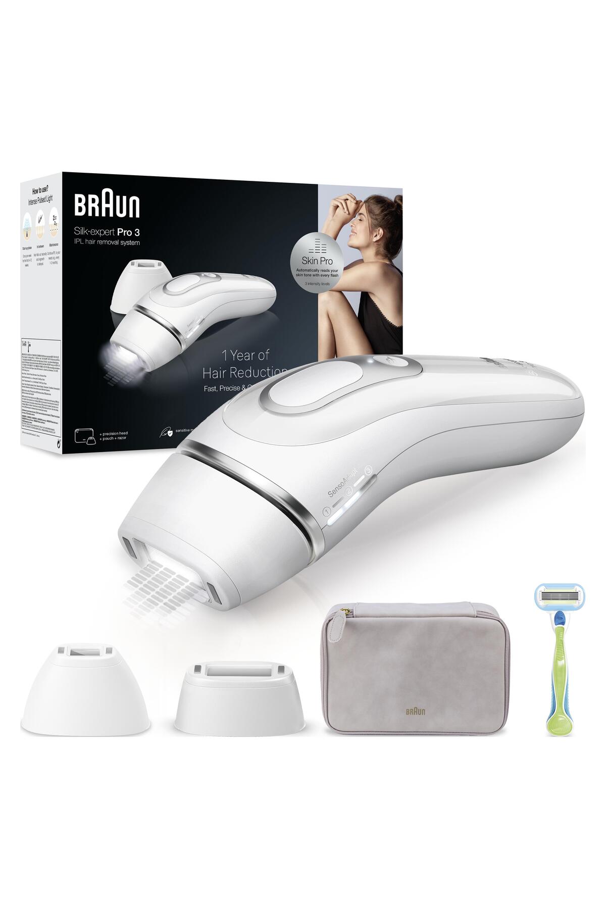 Braun IPL Silk·expert Pro 3, Evde Tüy Alma, Çanta, Venus Tıraş Makinesi, 2 Başlık ile, PL3132-