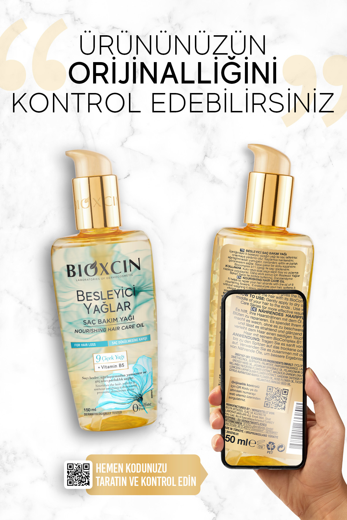 BİOXCİN BESLEYİCİ YAĞLAR SAÇ BAKIM YAĞI 150 ML - SÜLFATSIZ. KURU VE YIPRANMIŞ SAÇLAR SAÇ DÖKÜLME KARŞITI-