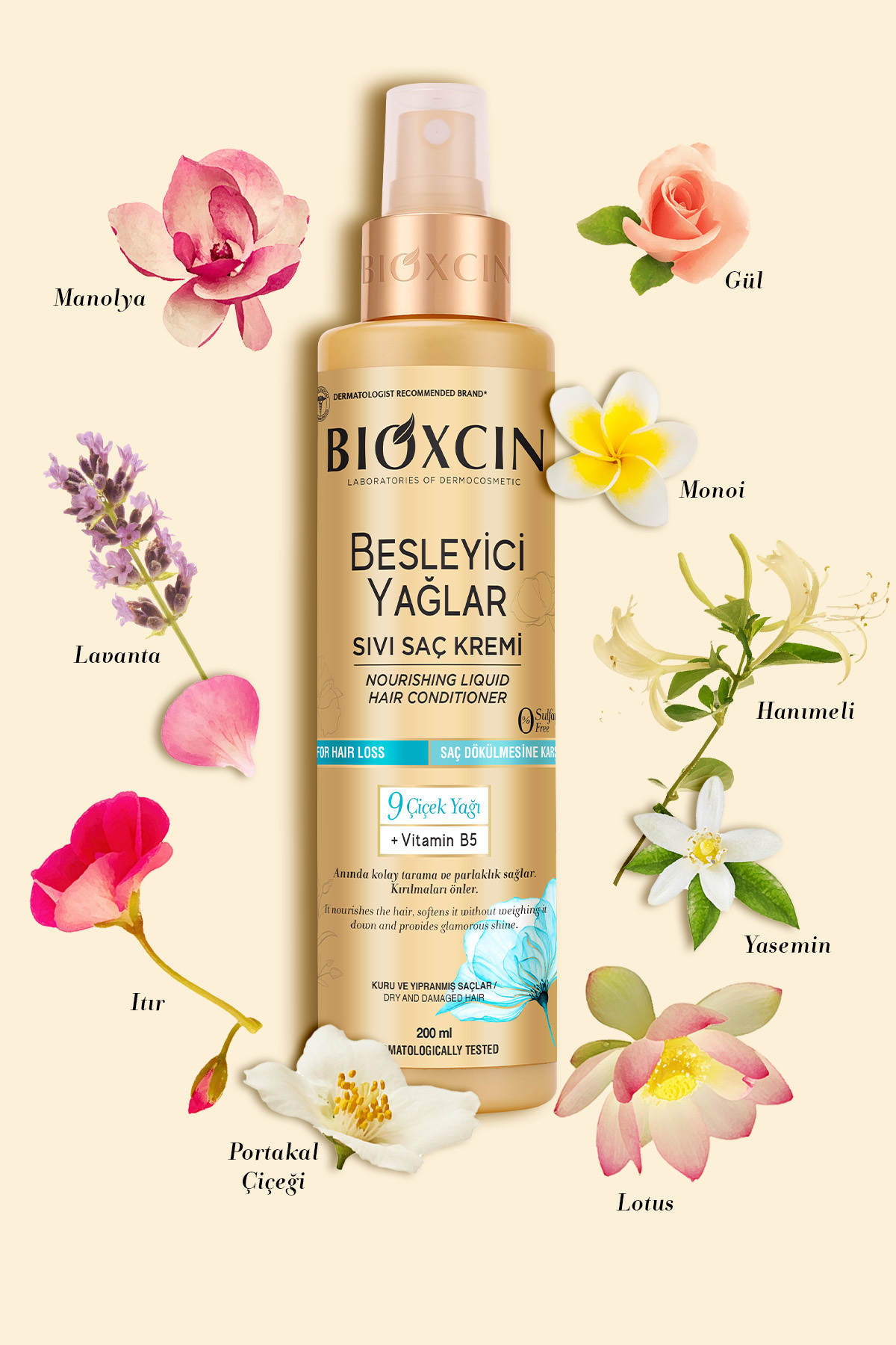 BİOXCİN BESLEYİCİ YAĞLAR SIVI SAÇ KREMİ 200 ML - SÜLFATSIZ. KURU VE YIPRANMIŞ SAÇLAR SAÇ DÖKÜLME KARŞITI-