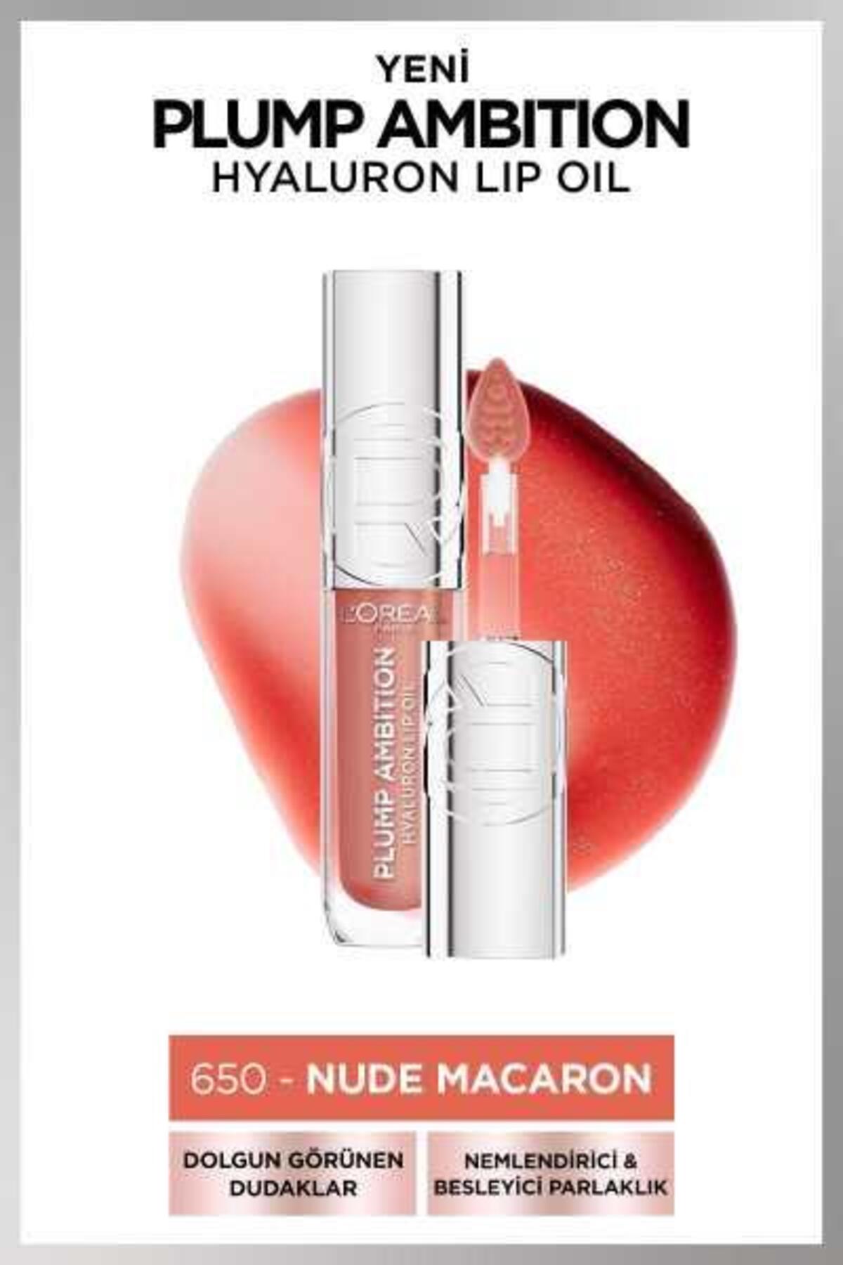 L'Oreal Paris Plump Ambition Hyaluron Lip Oil Besleyici ve Nemlendirici Dudak Parlatıcısı - 650 Nude Macaron-