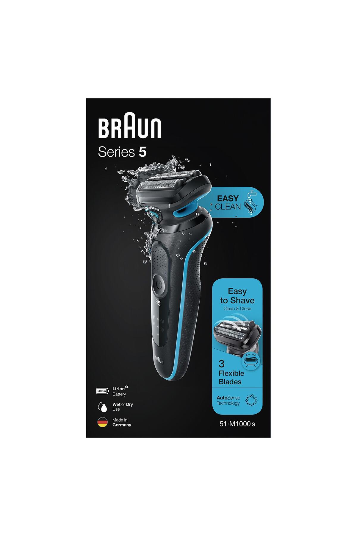 BRAUN YENİ SERİ 5 M1000S KABLOSUZ TIRAŞ MAKİNESİ. AUTOSENSE. EASYCLEAN. EASYCLİCK. ISLAK & KURU-