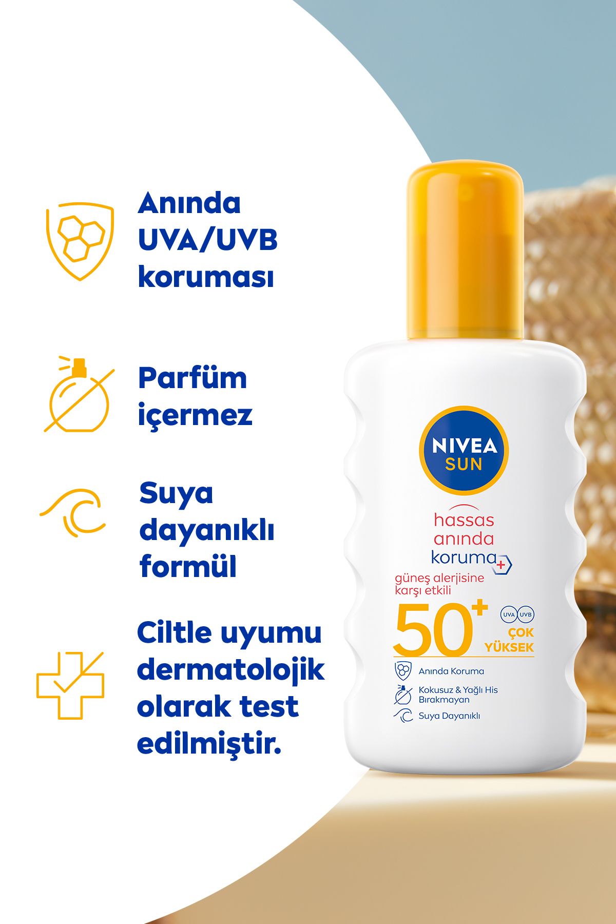 NIVEA SUN ANINDA KORUMA GÜNEŞ SPREYİ 200ML. SPF50. GÜNEŞ ALERJİSİNE KARŞI ETKİLİ. HASSAS CİLTLER-