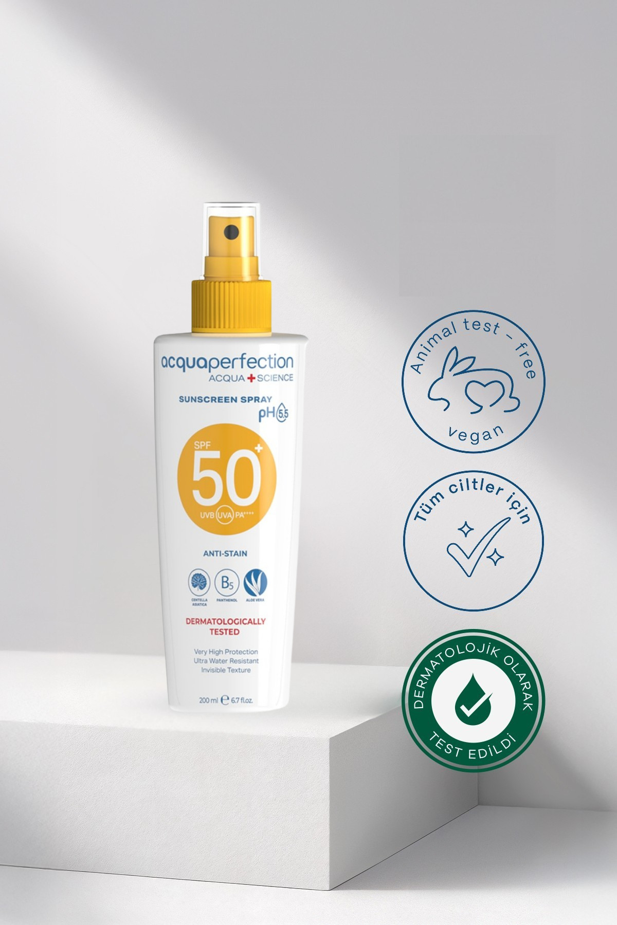 ACQUA PERFECTİON GÜNEŞ KORUYUCU SPREY SPF50 200ML UVA UVB KORUMASI. SUYA DAYANIKLI. LEKE ÖNLEYİCİ-