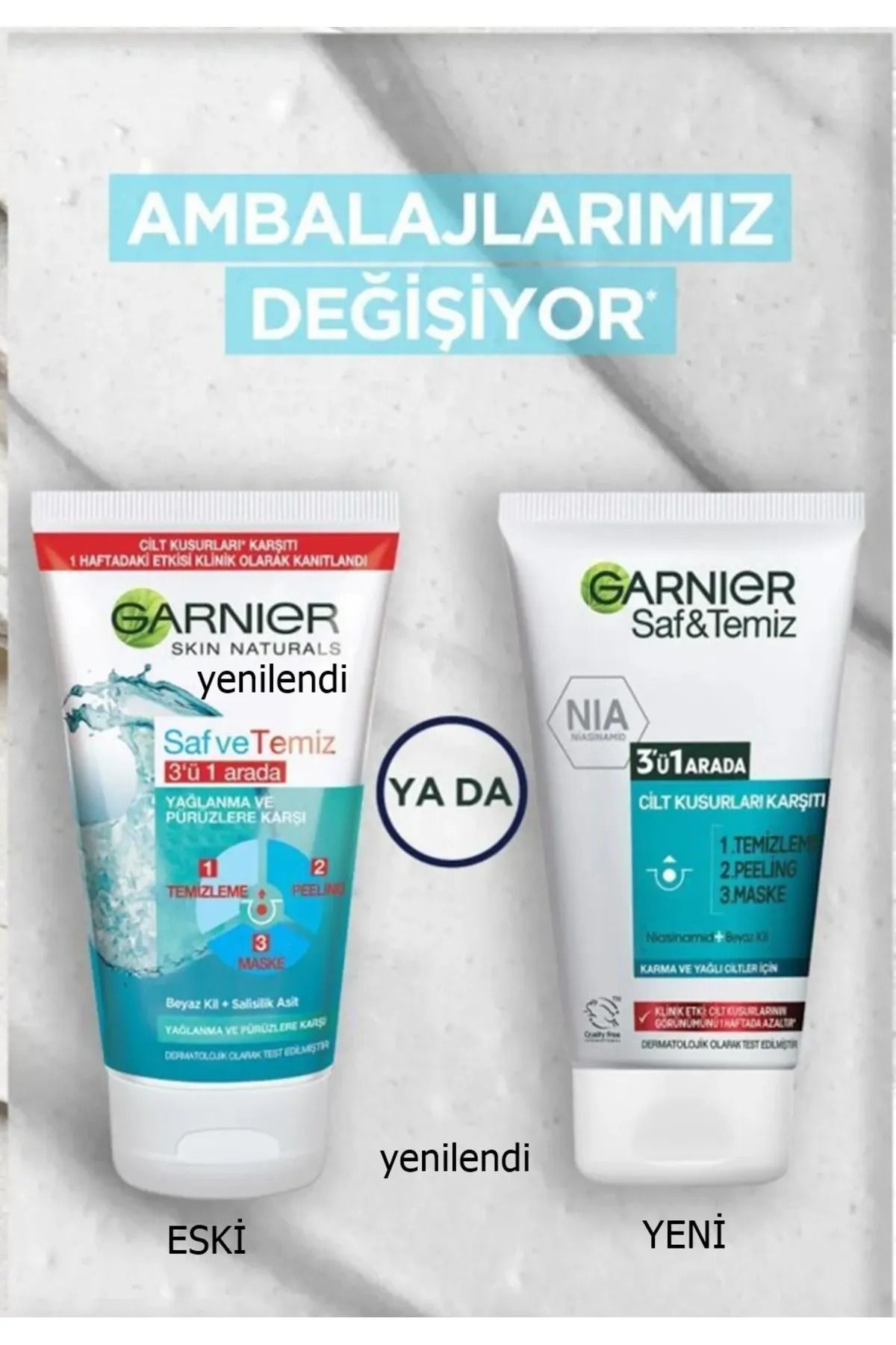 GARNİER SAF&TEMİZ 3İN1 ARADA YAĞLANMA VE PÜRÜZLERE KARŞI TEMİZLEME JELİ 150ML-