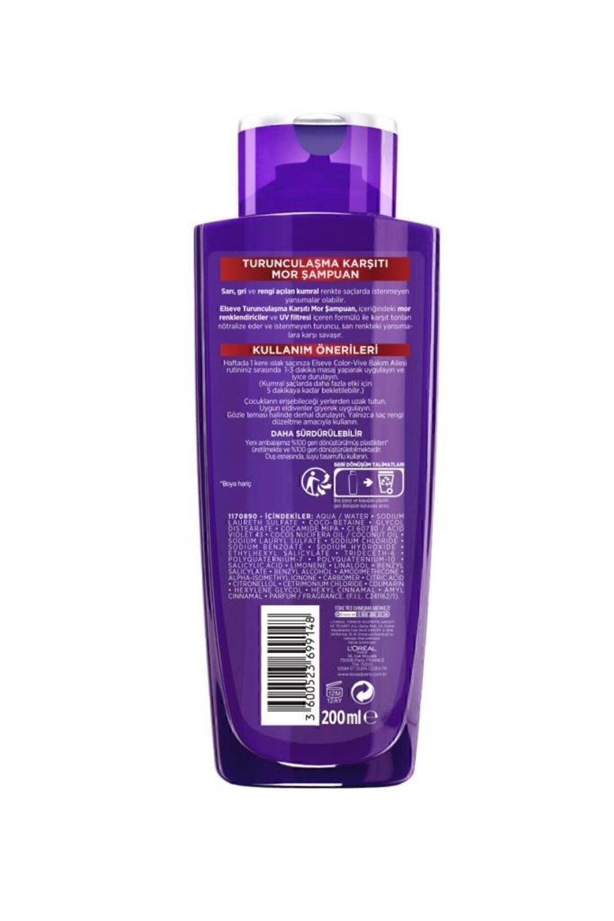 LOREAL PARİS ELSEVE  TURUNCULAŞMA KARŞI MOR ŞAMPUAN 350ML-