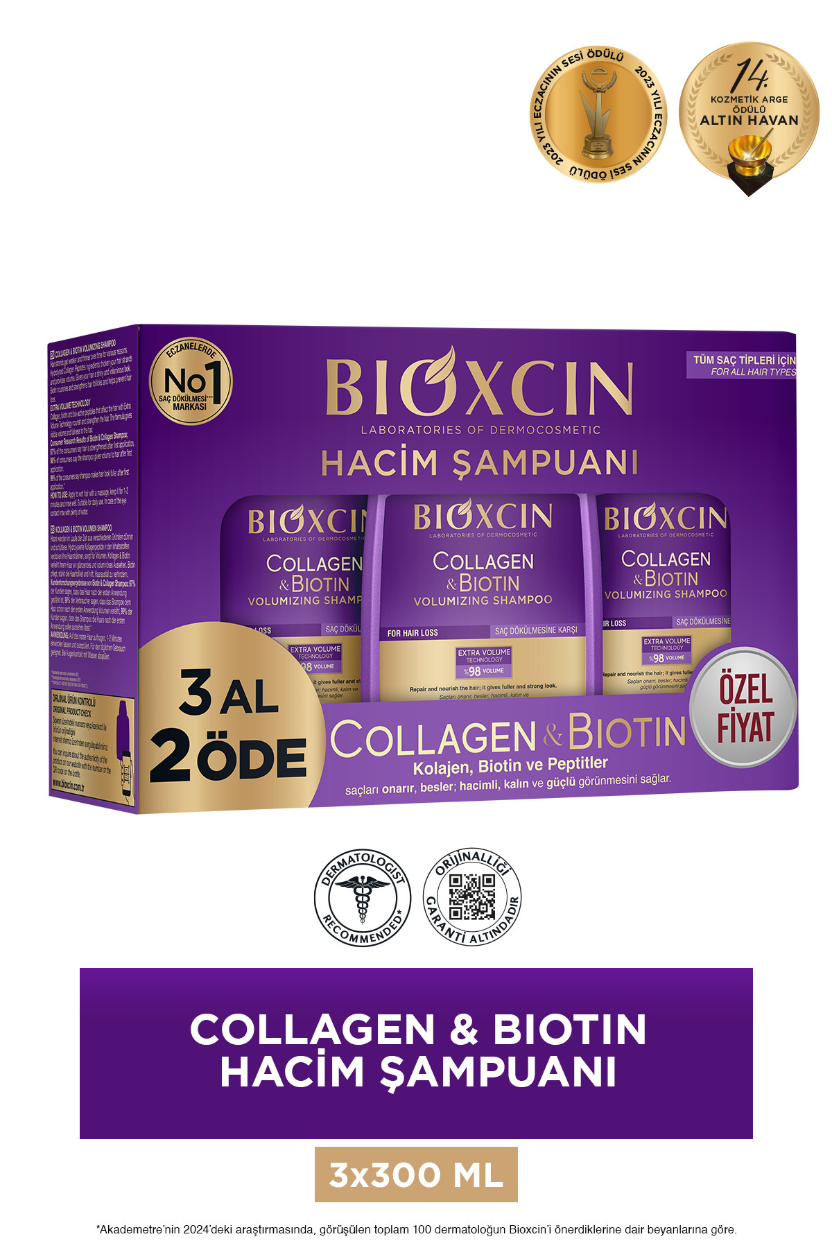 Bioxcin Collagen & Biotin Ekstra Hacim Şampuanı 3 x 300 ml 3 Al 2 Öde - Kolajen Biotin Ince Ve Seyrek Saçlar-