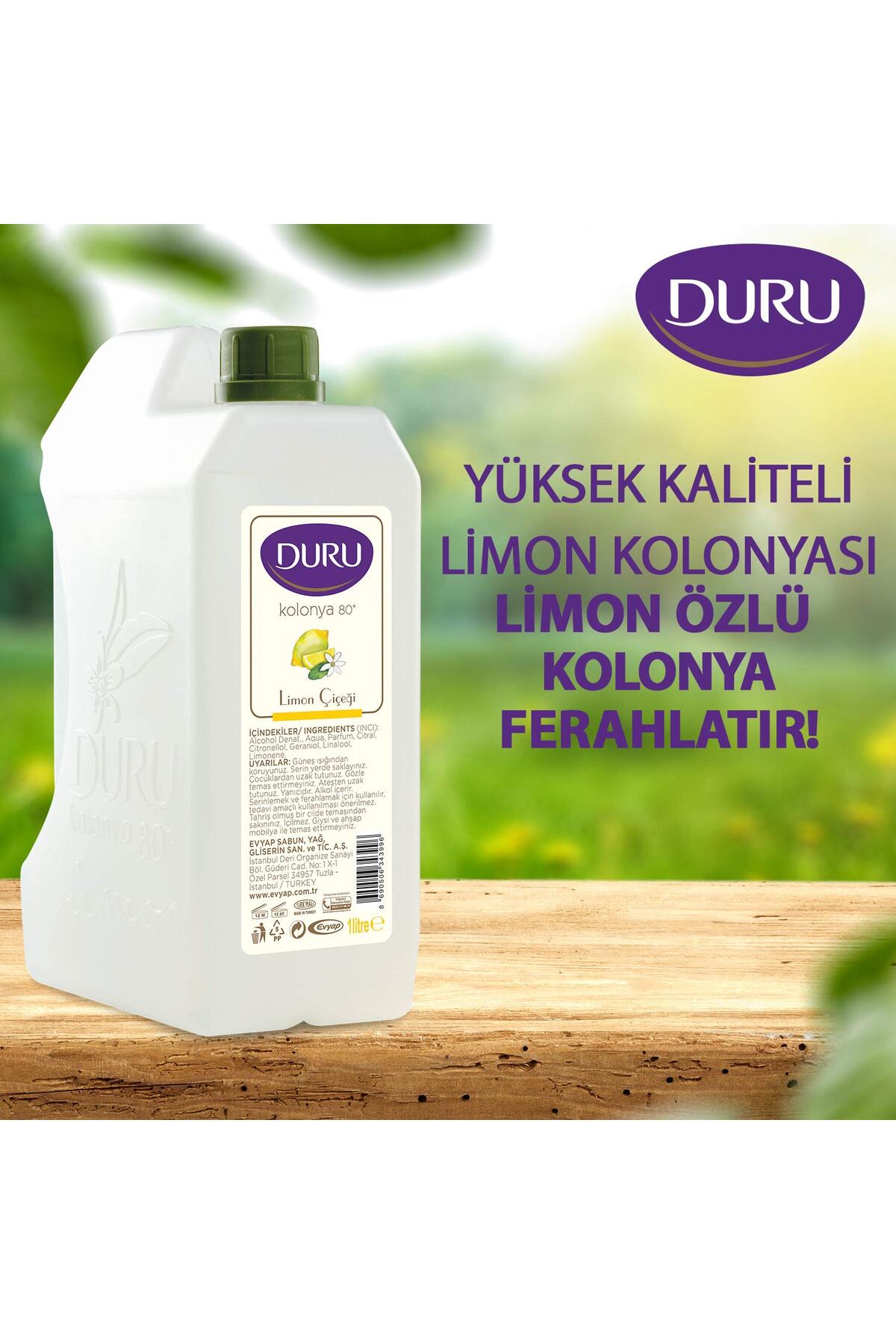 DURU LİMON KOLONYA BİDON 80 DERECE 900 ML-
