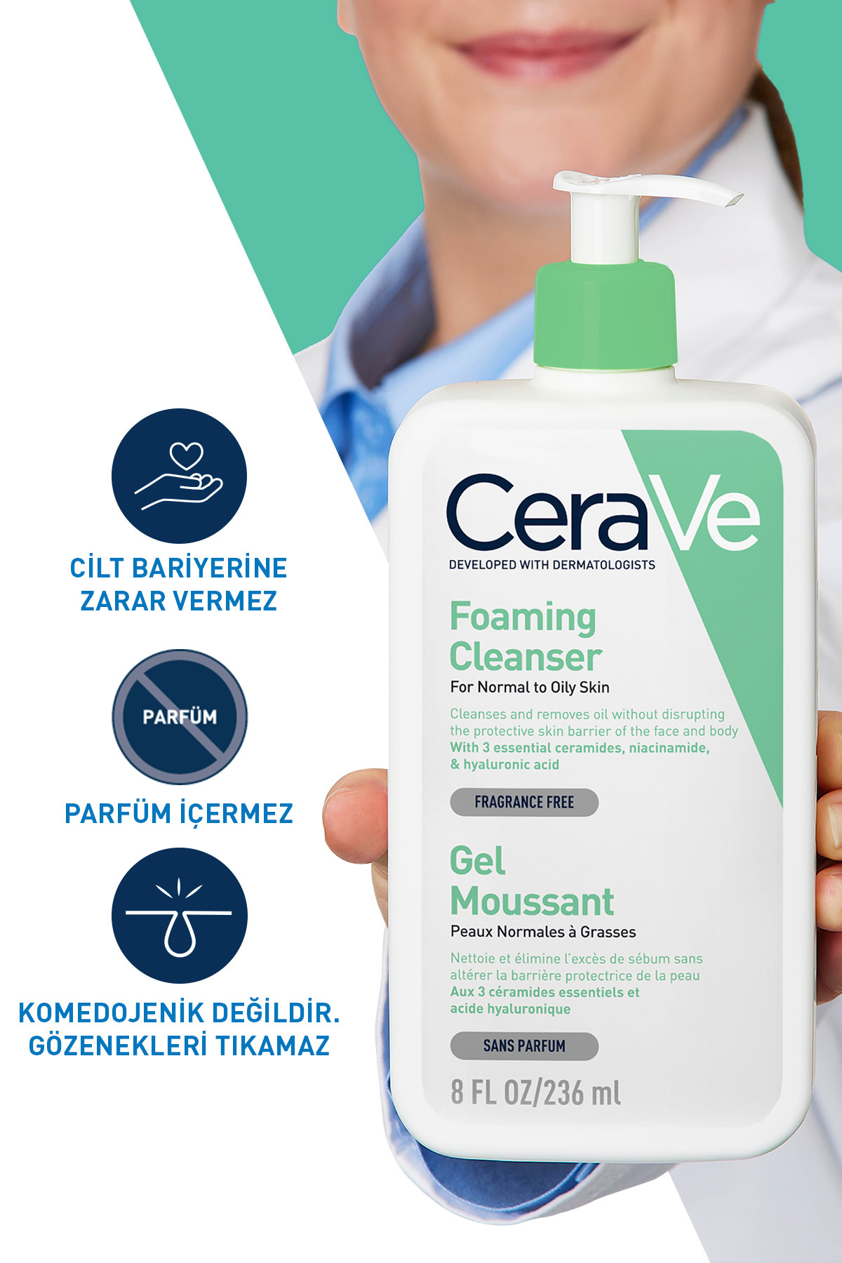 KÖPÜREN TEMİZLEYİCİ İÇERİKLİ YAĞLI CİLTLER  236ML-
