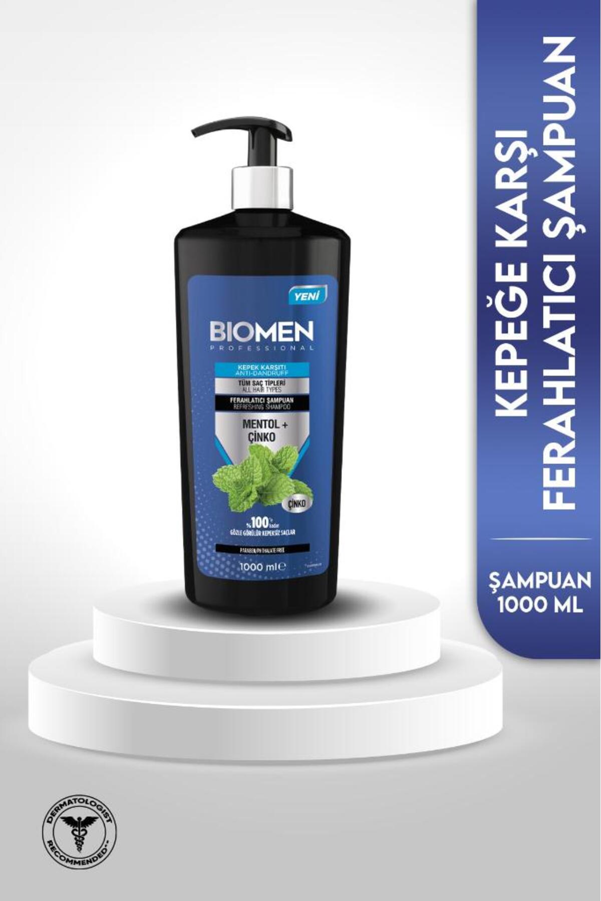 BİOMEN MENTOL&ÇİNKO KEPEK KARŞITI FERAHLATICI ŞAMPUAN 1000ML-