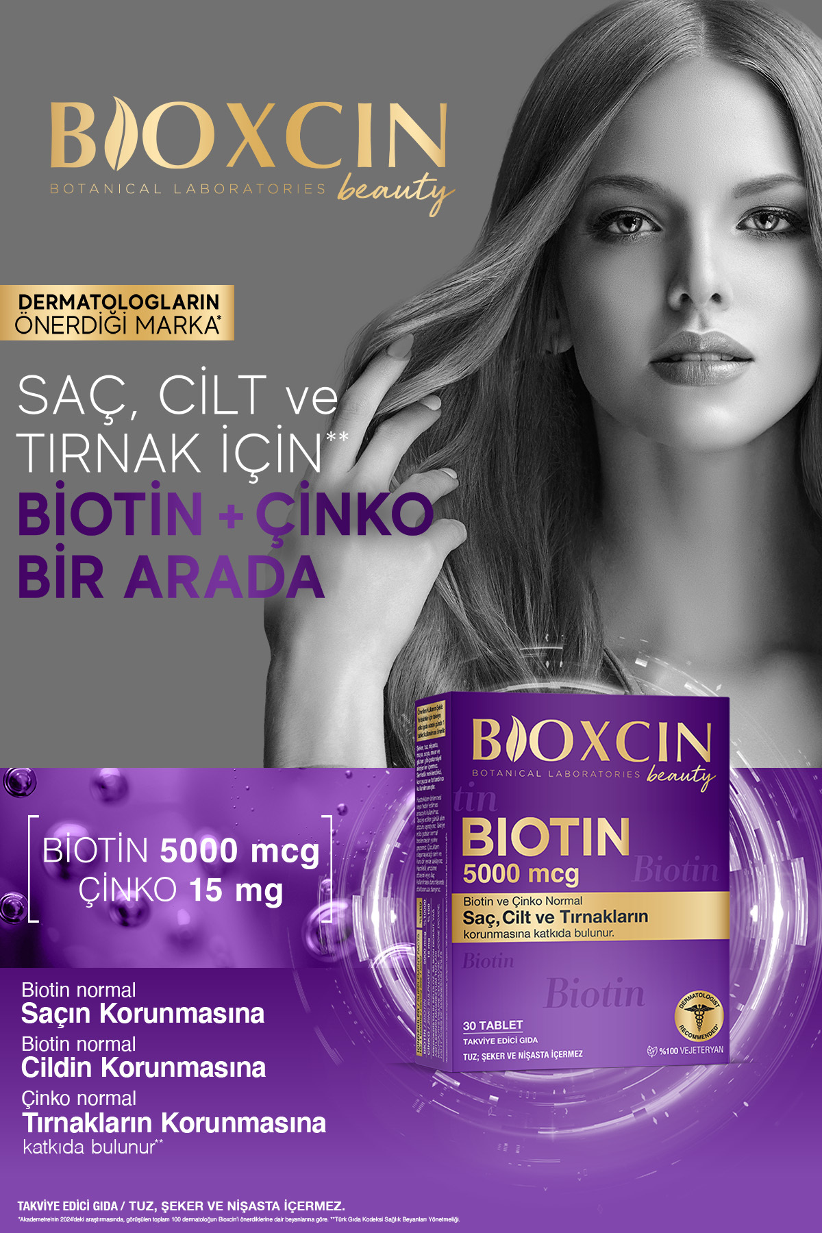 BİOXCİN BİOTİN 5.000 MCG 30 TABLET  BİOTİN + ÇİNKO-