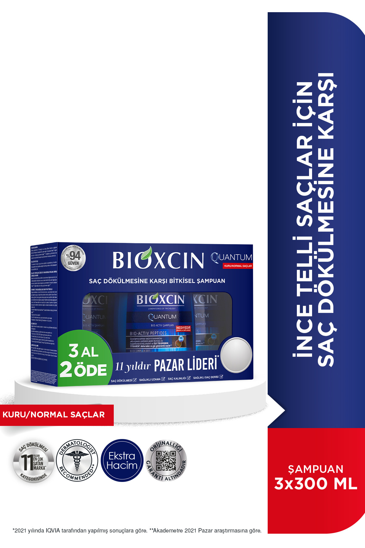 BİOXCİN QUANTUM ŞAMPUAN 3 AL 2 ÖDE KURU NORMAL SAÇLAR İÇİN-