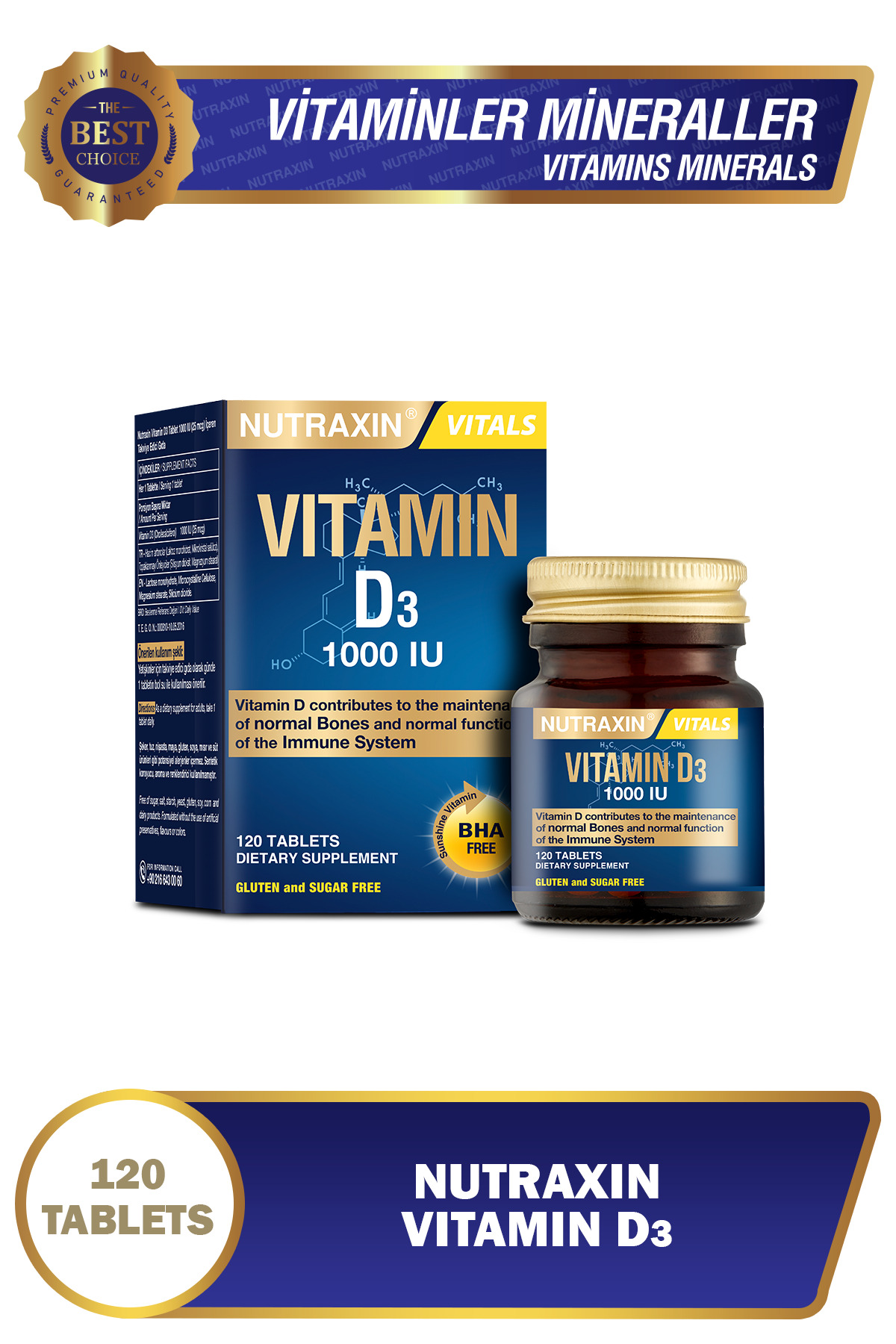 NUTRAXİN D3 VİTAMİNİ 120 TABLET- VİTAMİN VE MİNERA-