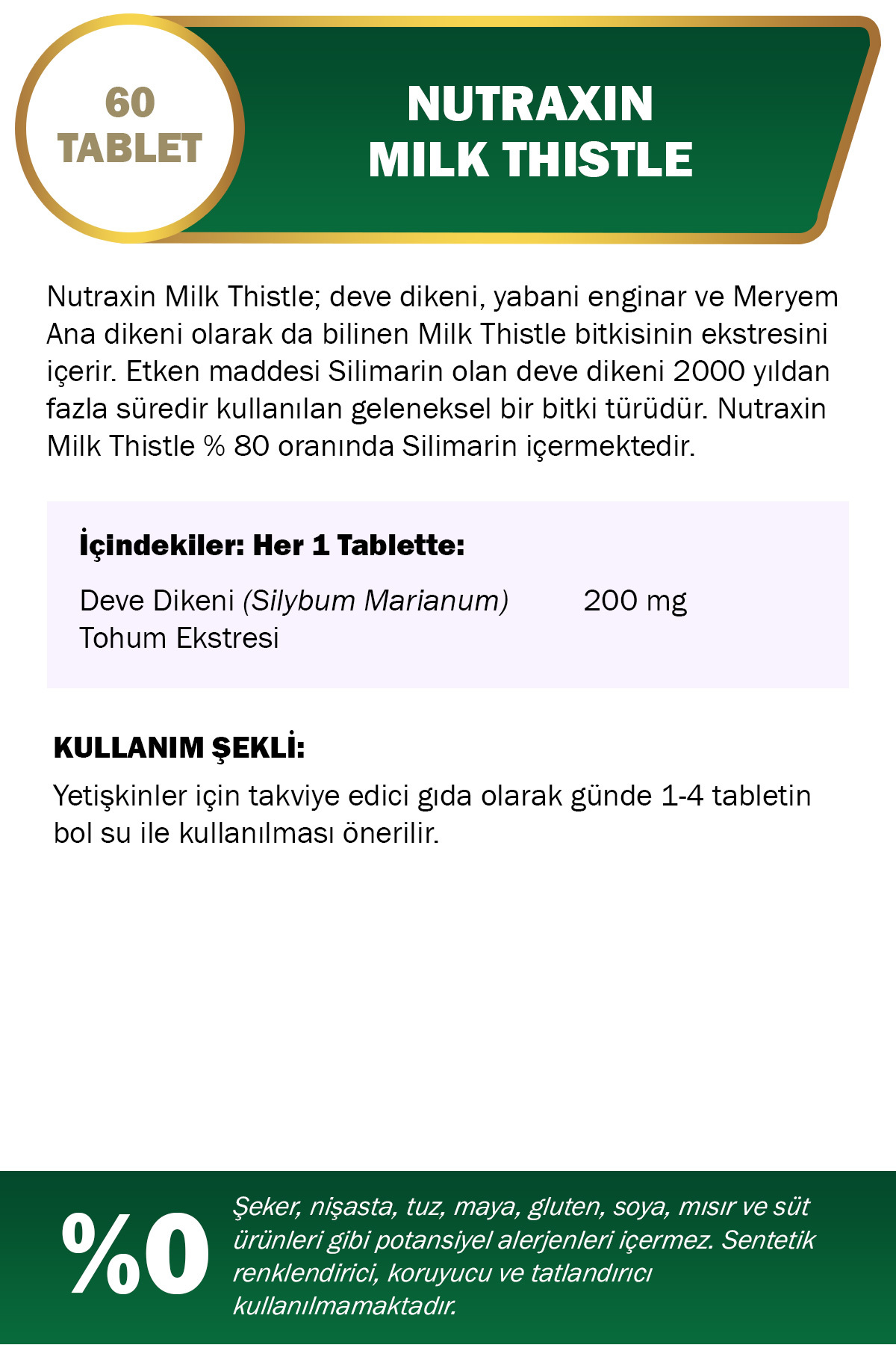 NUTRAXİN MİLK THİSTLE - DEVE DİKENİ GIDA TAKVİYESİ-