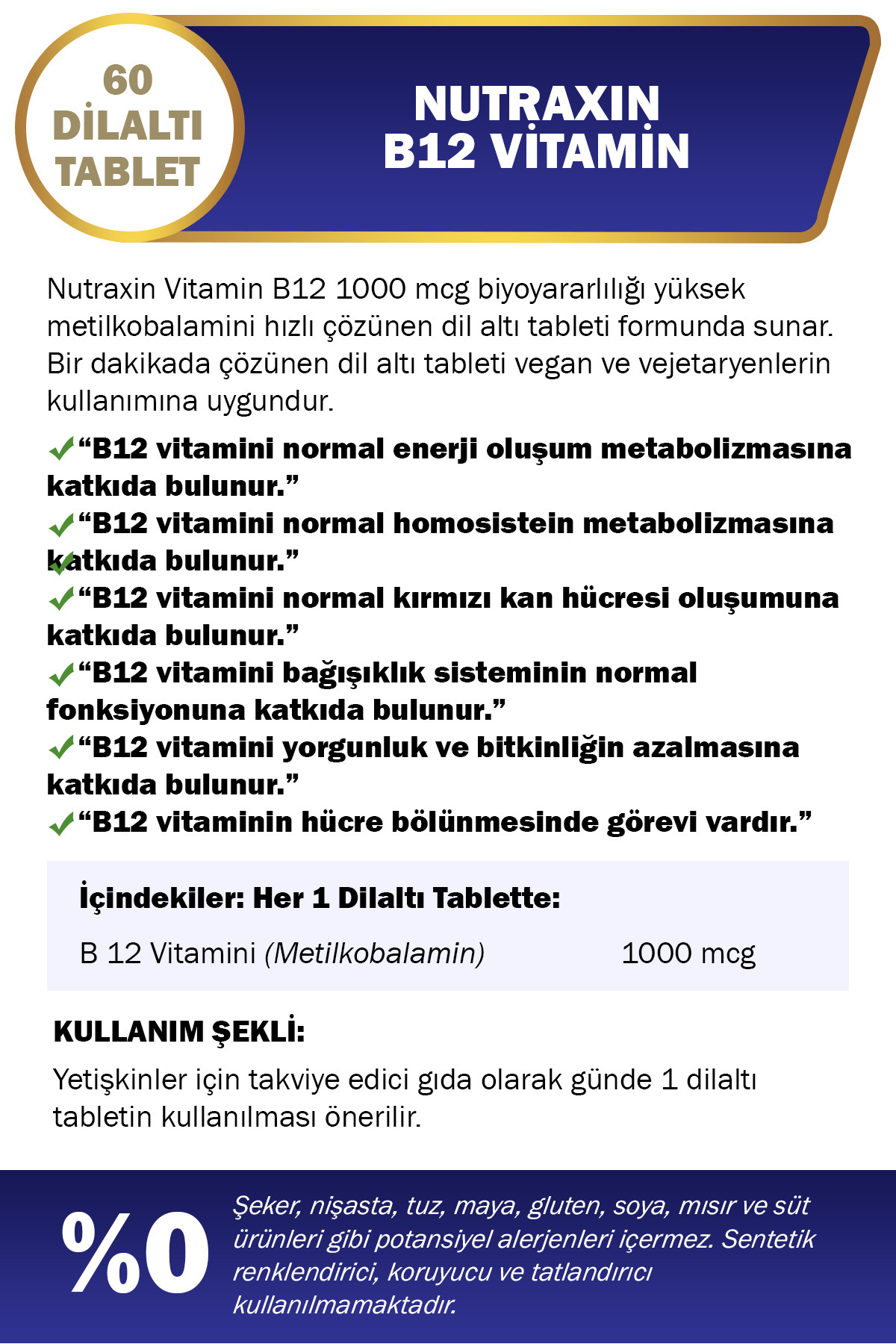NUTRAXİN B12 VİTAMİNİ (1000 MCG)-