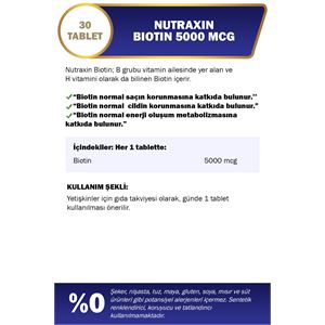 NUTRAXİN BİOTİN 5000 MCG 30 TABLET SAÇ VİTAMİNİ-