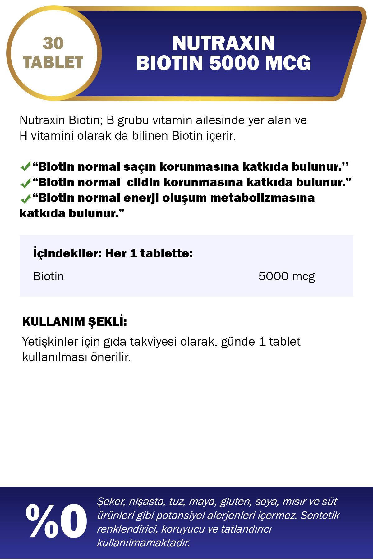 NUTRAXİN BİOTİN 5000 MCG 30 TABLET SAÇ VİTAMİNİ-