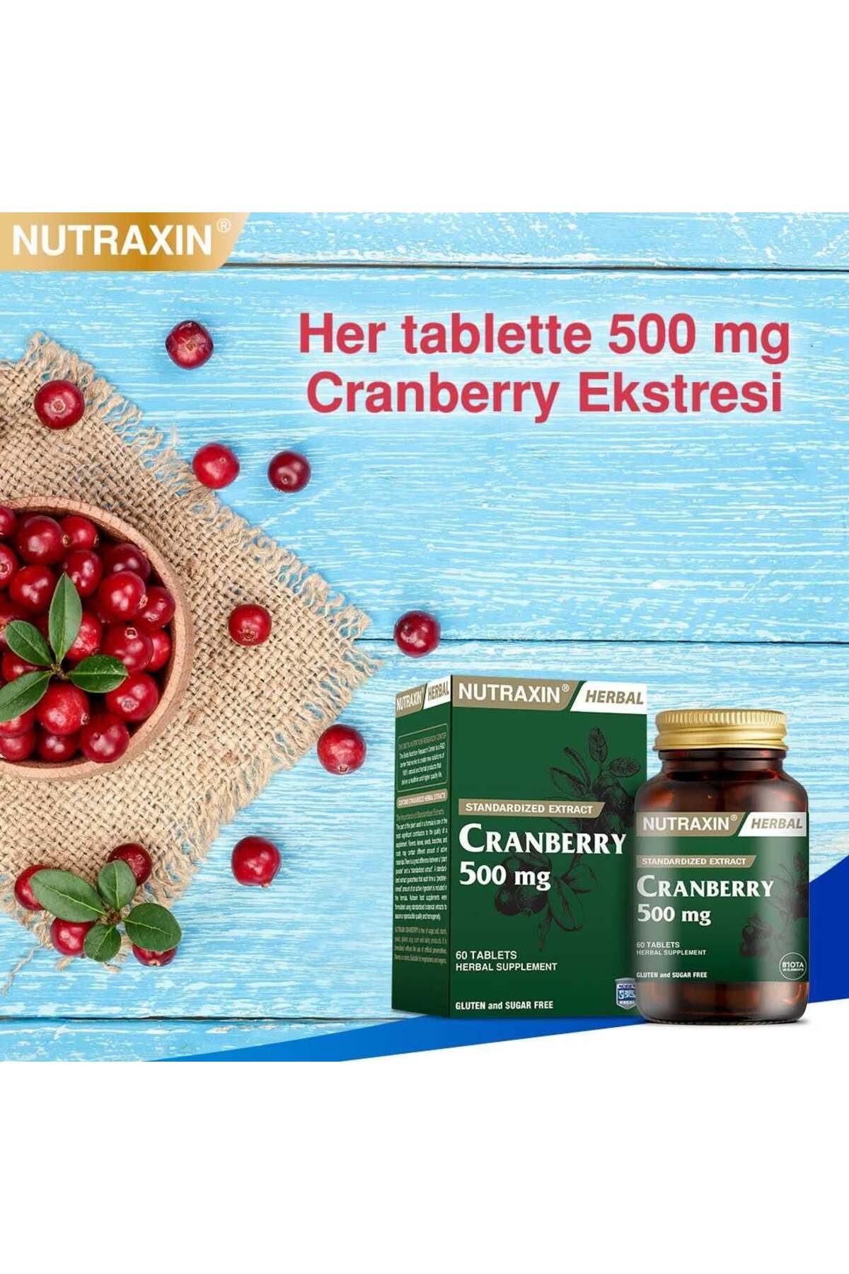 Nutraxin Cranberry - Turna Yemişi 500 Mg 60 Tablet-
