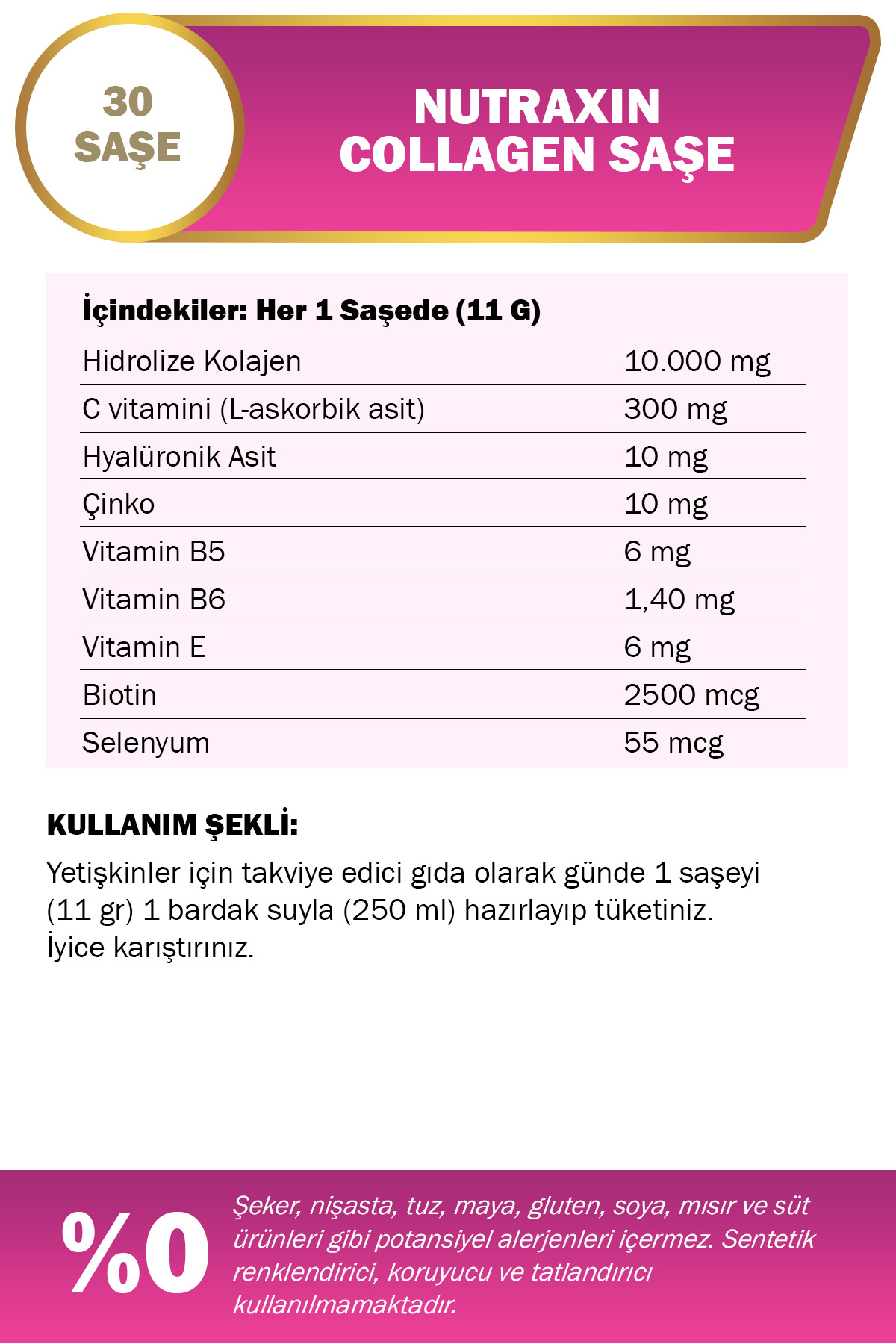 NUTRAXİN COLLAGEN 30 SAŞE 10.000 MG TİP 1 TİP 3 AN-