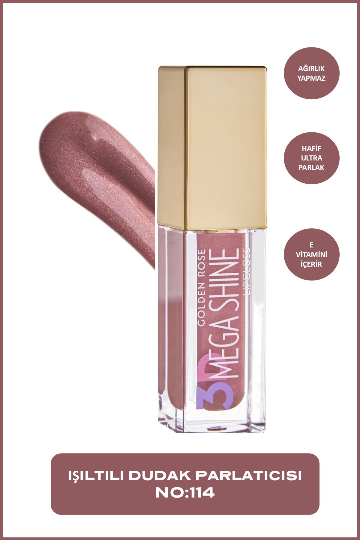 GOLDEN ROSE  3D MEGA SHINE LIPGLOSS NO 114 SHIMMER-