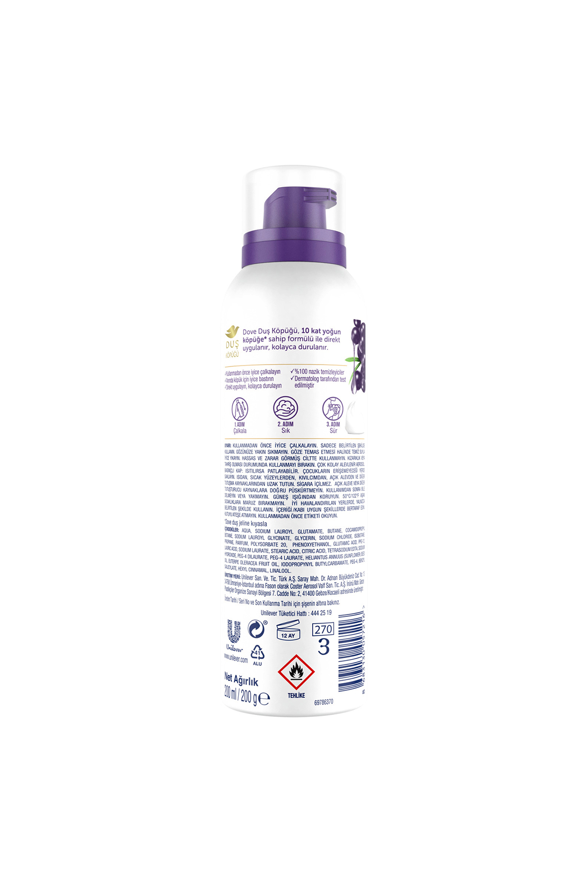 Dove Duş Köpüğü Açai Yağı Yoğun Köpük 200 ml X1-