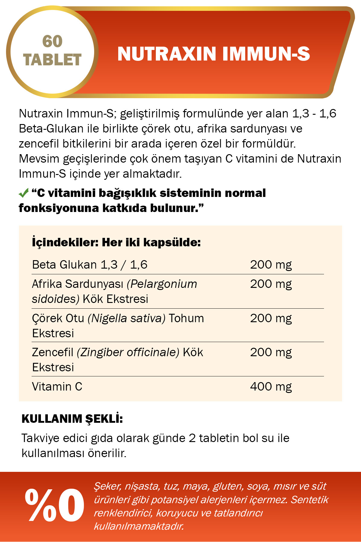 NUTRAXİN IMMUN-S VİTAMİN TAKVİYESİ 60 TABLET-