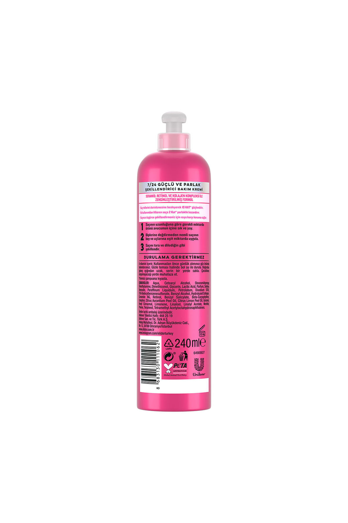 ELİDOR 7/24 ŞEKİLLENDİRİCİ SAÇ BAKIM KREMİ GÜÇLÜ VE PARLAK KURU VE MAT SAÇLAR 240 ML-