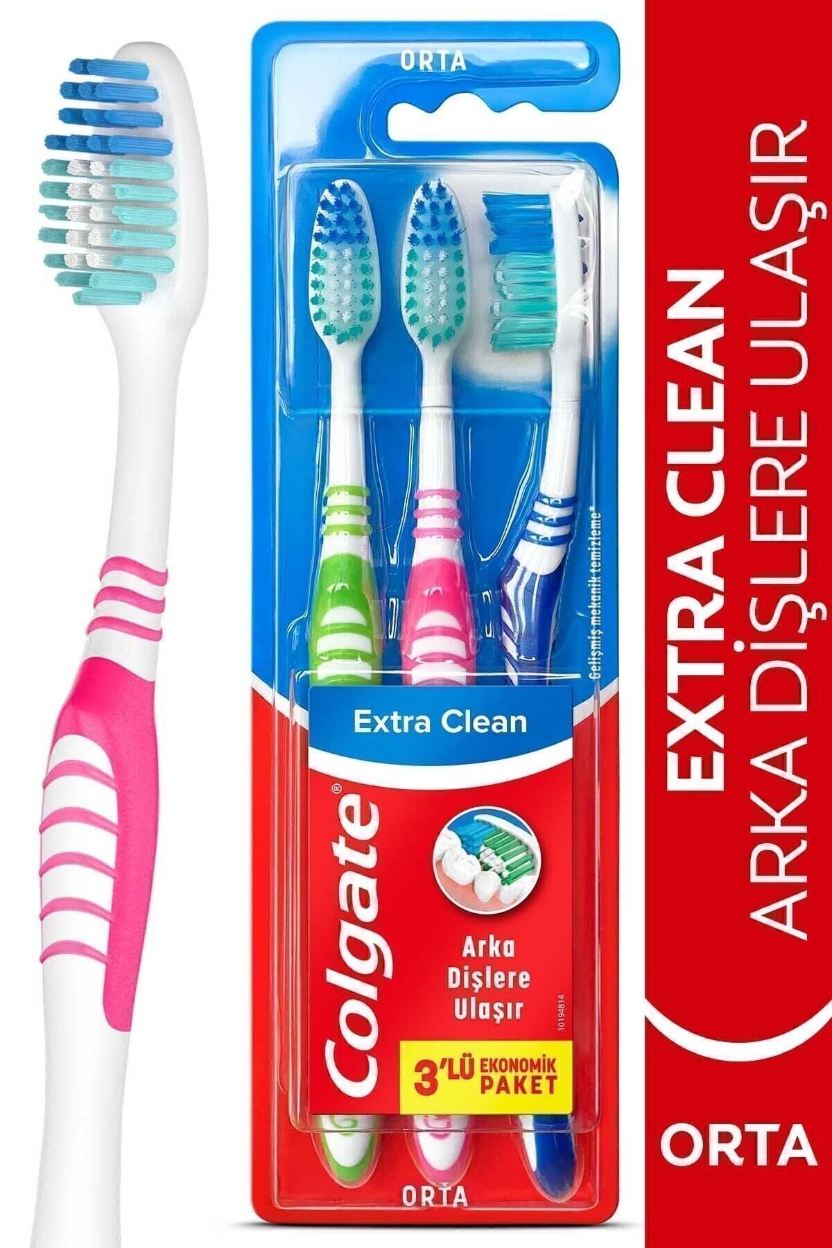 Colgate Extra Clean Dil Temizleyicili Arka Dişlere Uzanan Orta Diş Fırçası 2+1-