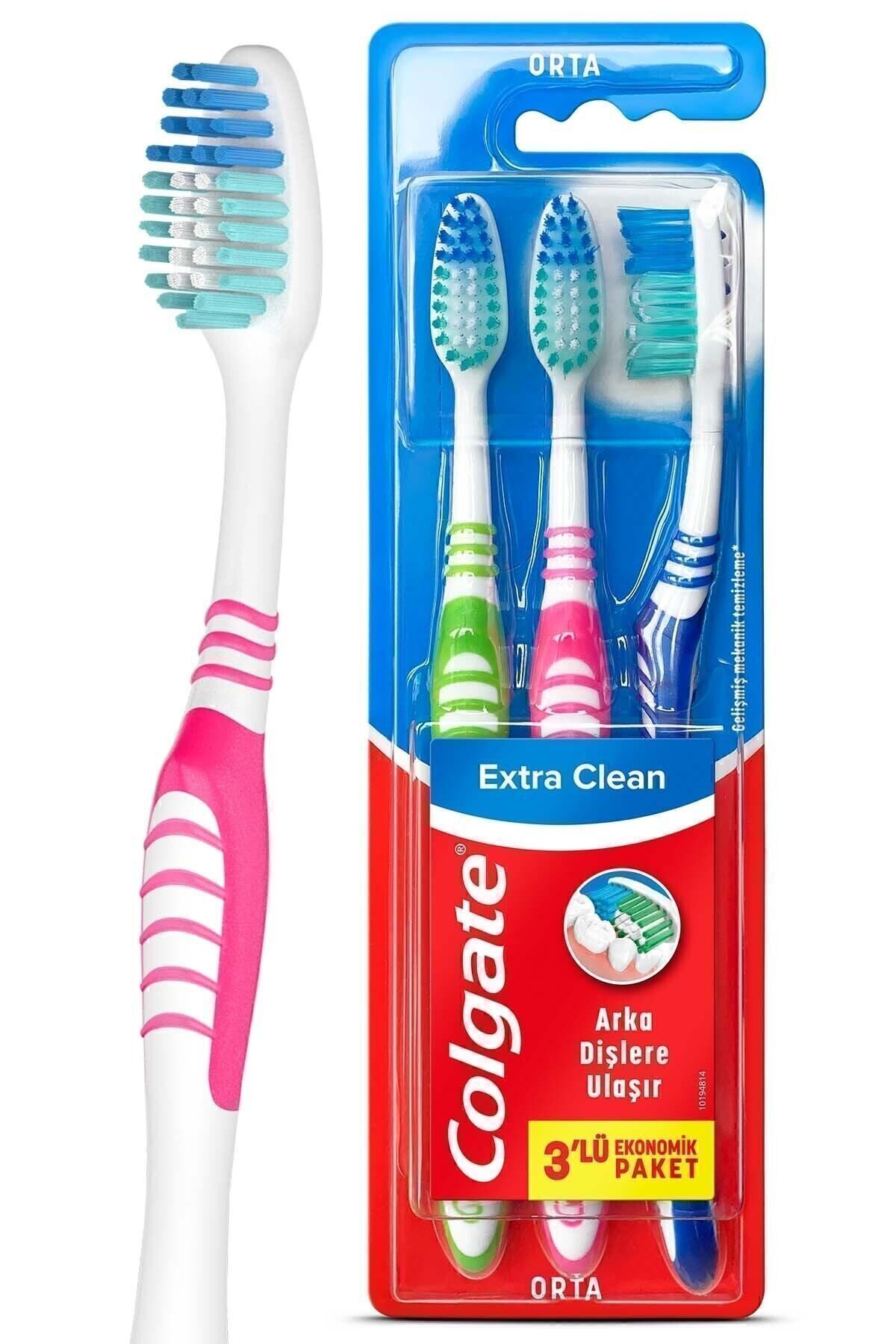 Colgate Extra Clean Dil Temizleyicili Arka Dişlere Uzanan Orta Diş Fırçası 2+1-