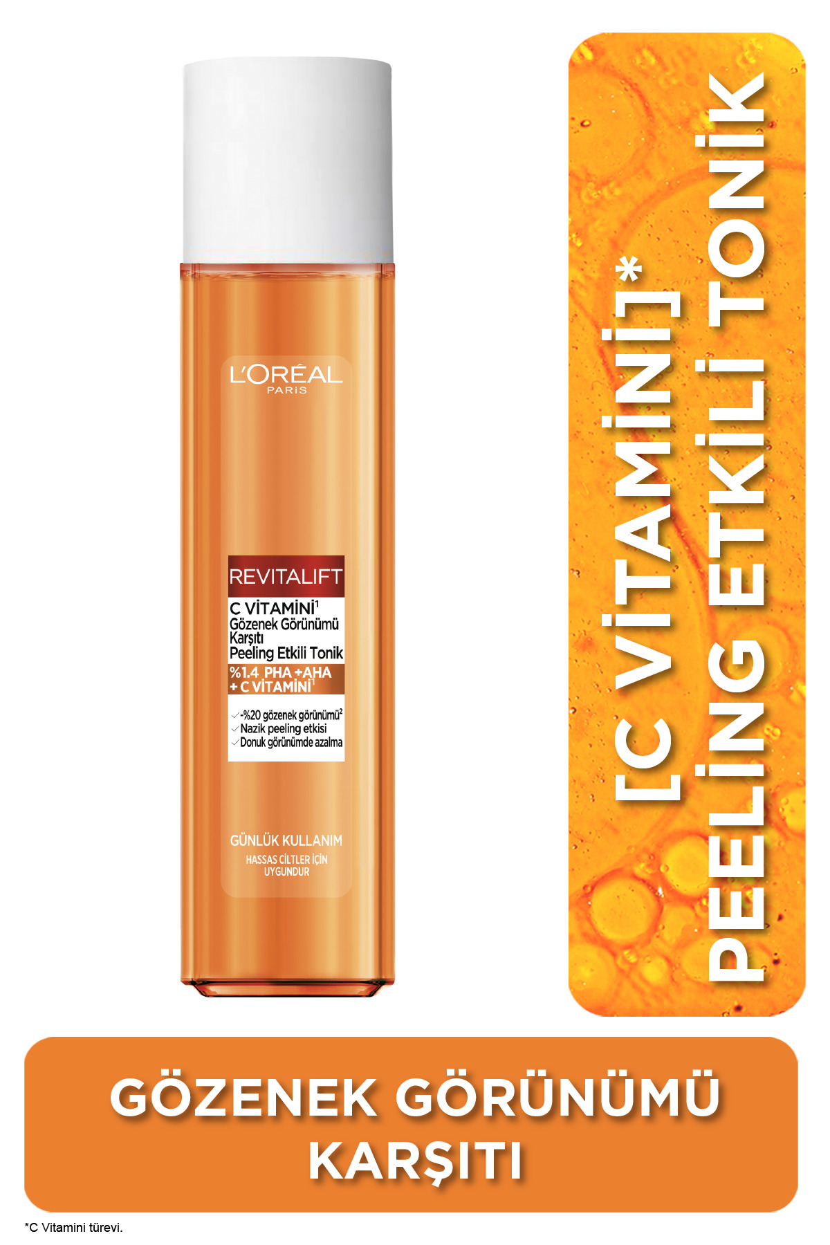 LOreal Paris Revitalift C Vitamini Gözenek Görünümü Karşıtı Peeling Etkili Tonik 180-