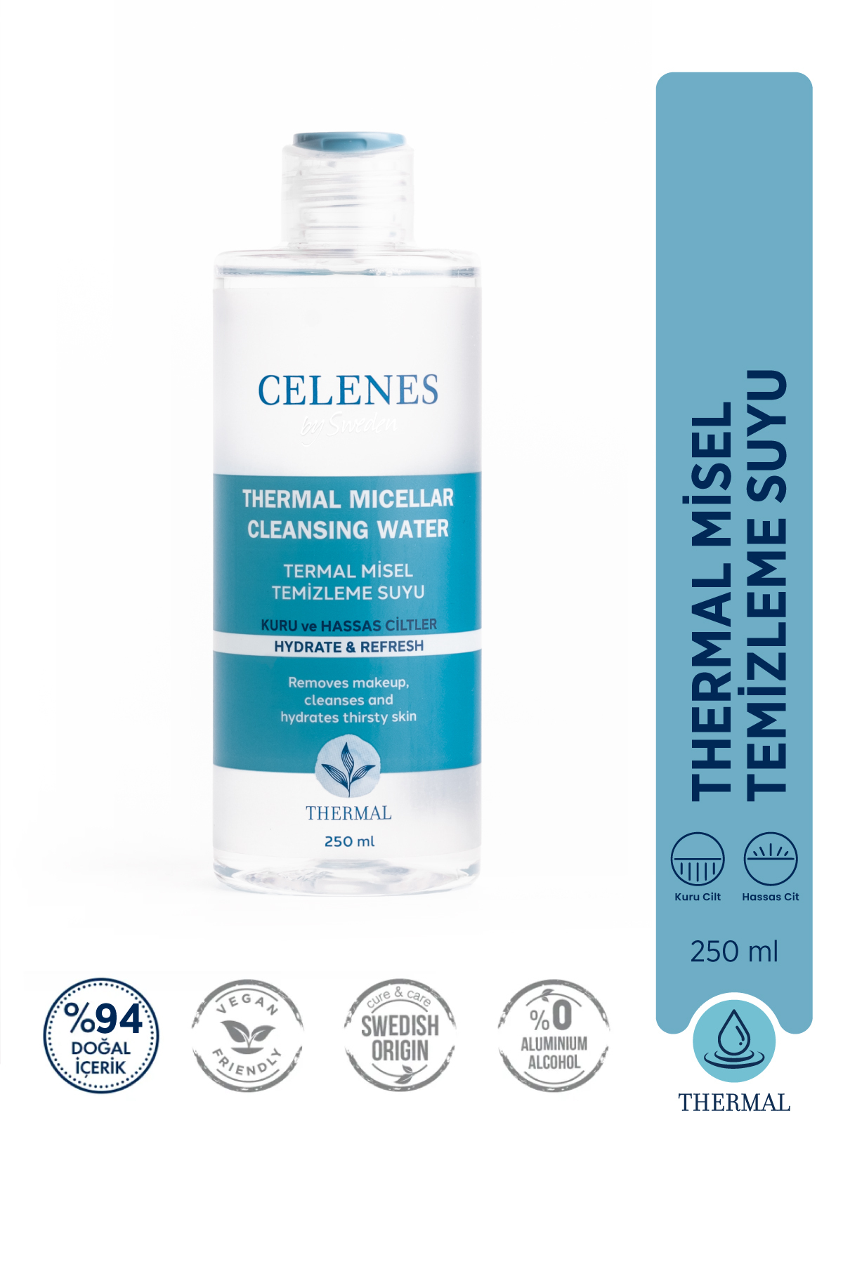 CELENES BY SWEDEN NEMLENDİRİCİ VE CANLANDIRICI THERMAL MİSEL TEMİZLEME SUYU YAĞLI VE KARMA CİLTLER 250 ML-