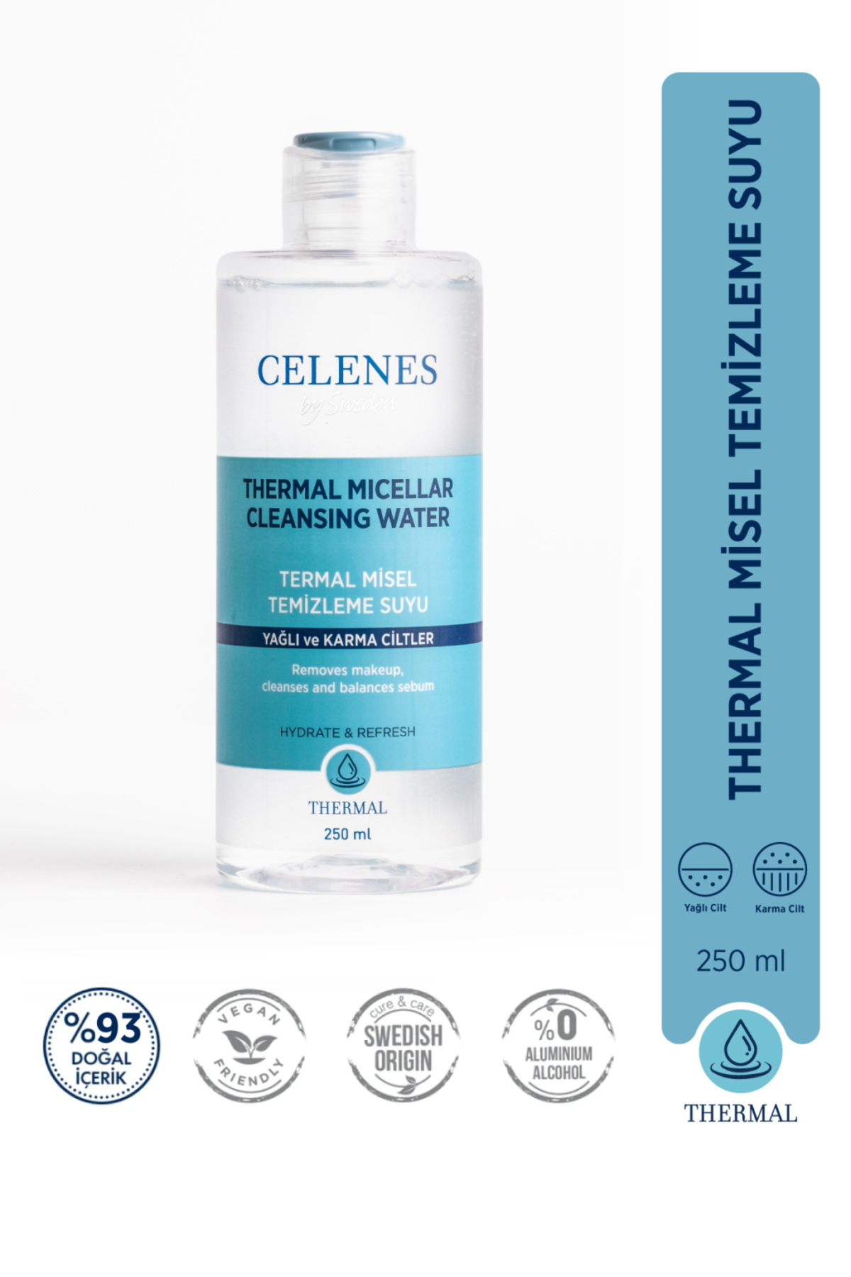 CELENES BY SWEDEN NEMLENDİRİCİ VE CANLANDIRICI THERMAL MİSEL TEMİZLEME SUYU KURU VE HASSAS CİLTLER 250 ML-