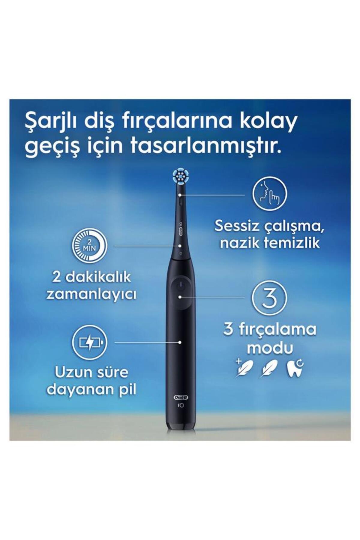 İo 2 Gece Siyahı Şarjlı Diş Fırçası 1 Diş Fırçası Başlığı 1 Seyahat Kutusu-