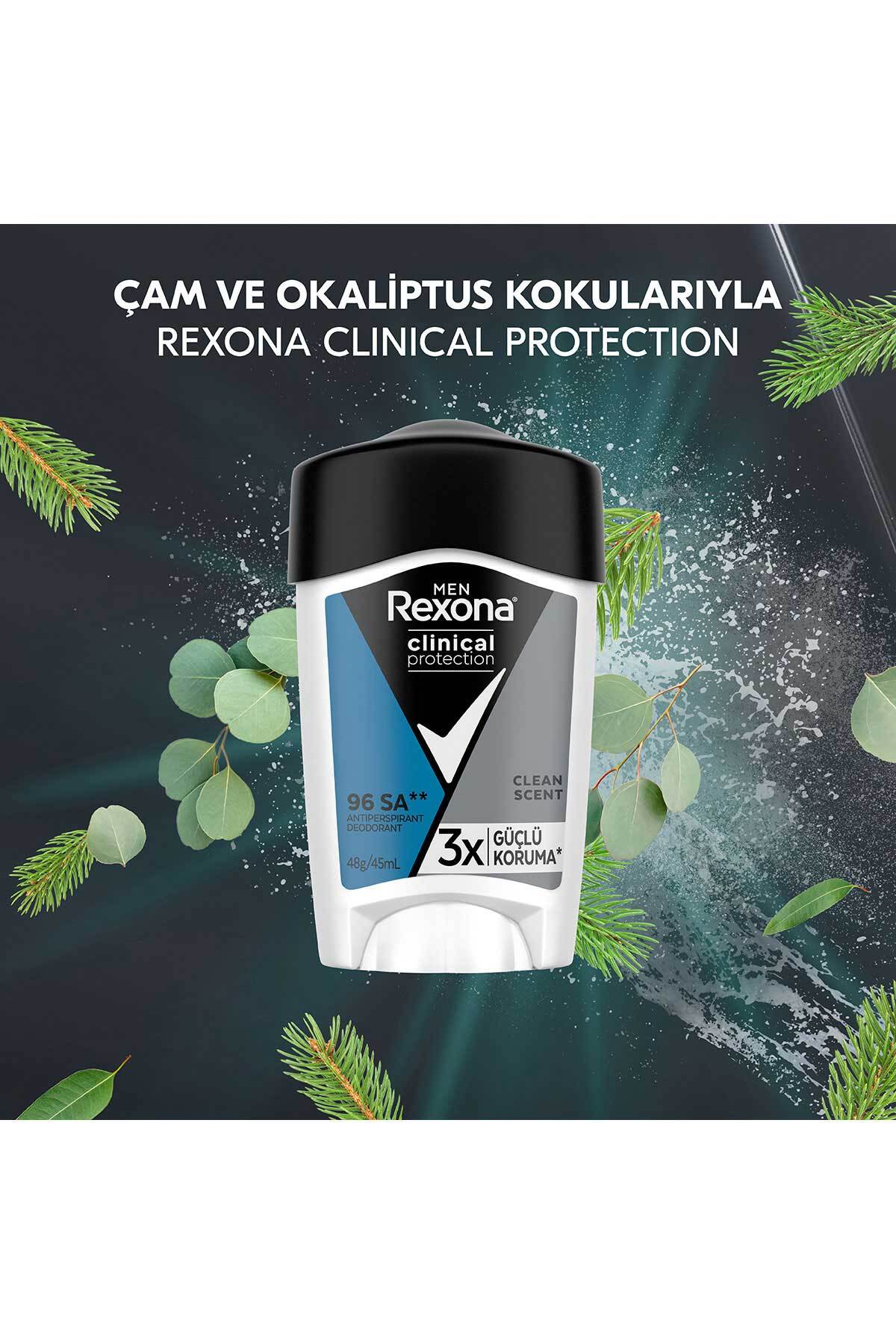 Rexona Men Clinical Protection Erkek Stick Deodorant Clean Scent 3x Güçlü Koruma 45 ml-