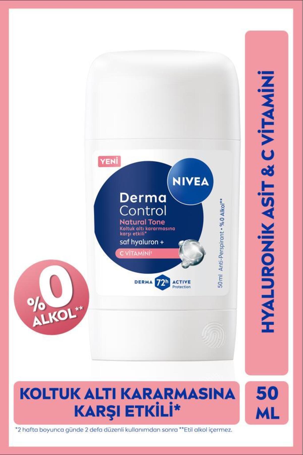 NIVEA Kadın Stick Deodorant Derma Control Natural Tone 50ml, Koltuk Altı Kararmasına Karşı, C Vitamini-
