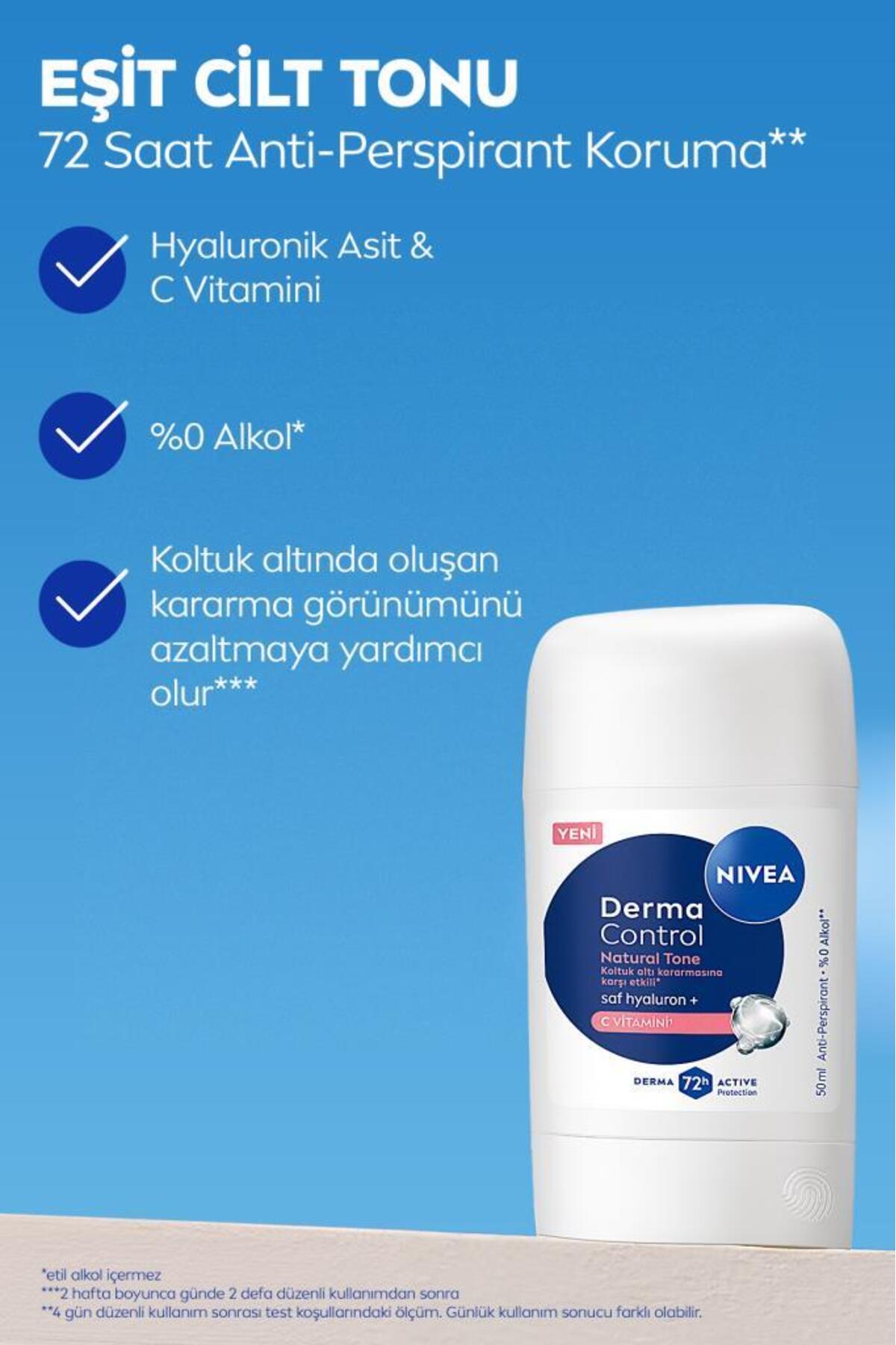 NIVEA Kadın Stick Deodorant Derma Control Natural Tone 50ml, Koltuk Altı Kararmasına Karşı, C Vitamini-