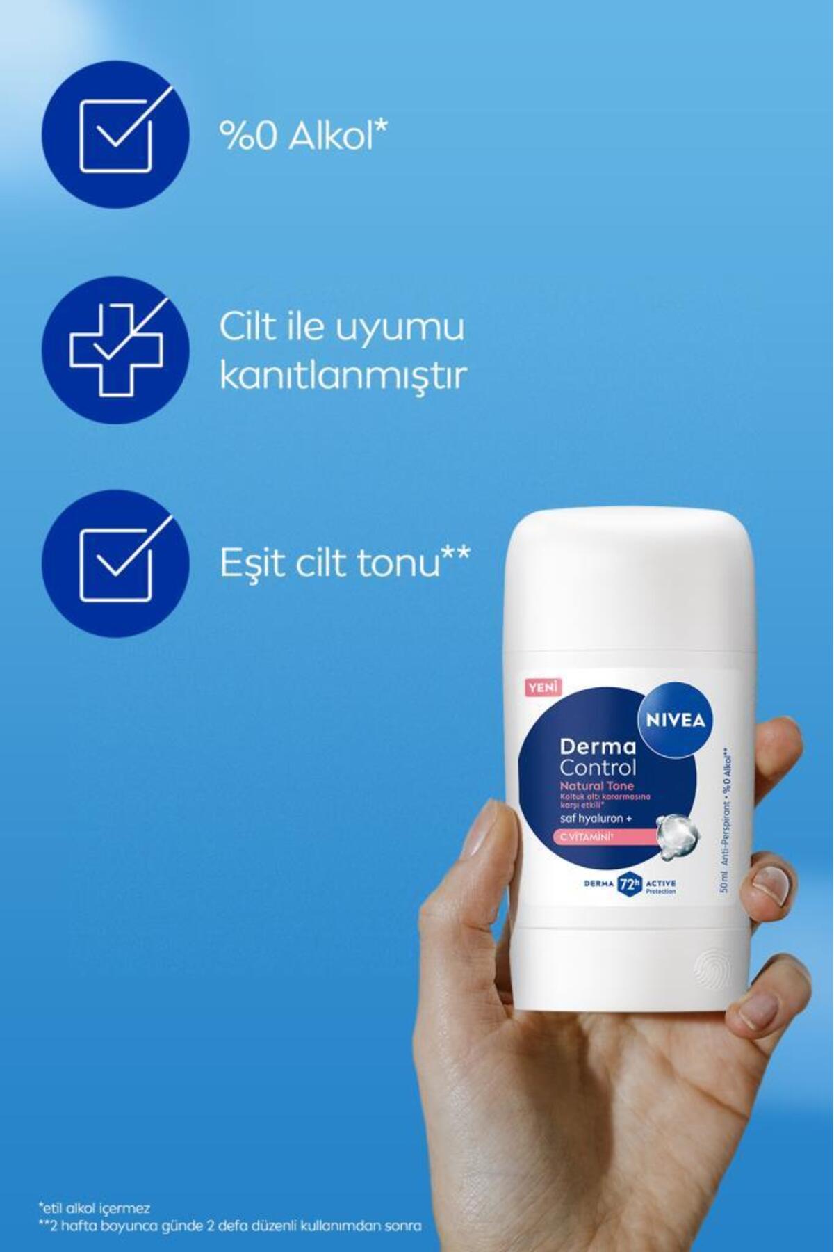 NIVEA Kadın Stick Deodorant Derma Control Natural Tone 50ml, Koltuk Altı Kararmasına Karşı, C Vitamini-