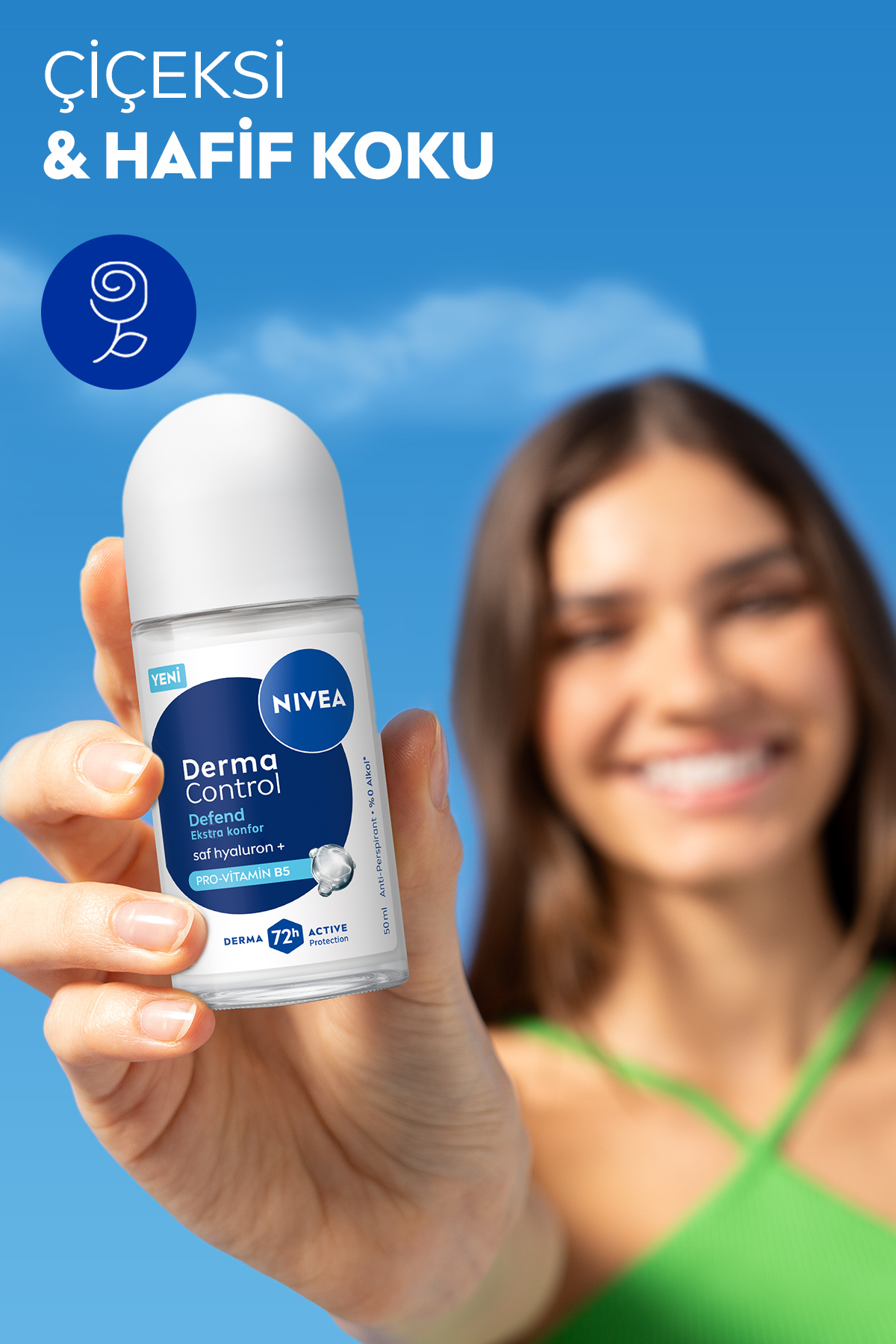 NIVEA Kadın Roll on Deodorant Derma Control Defend 50 ml,72 Saat Koruma,Alkolsüz,Hyaluron,Pro Vitamin-