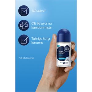 NIVEA MEN Erkek Roll-on Deodorant Derma Control Defend 50ml, 72 Saat Anti-perspirant, Alkolsüz, Hyaluron-