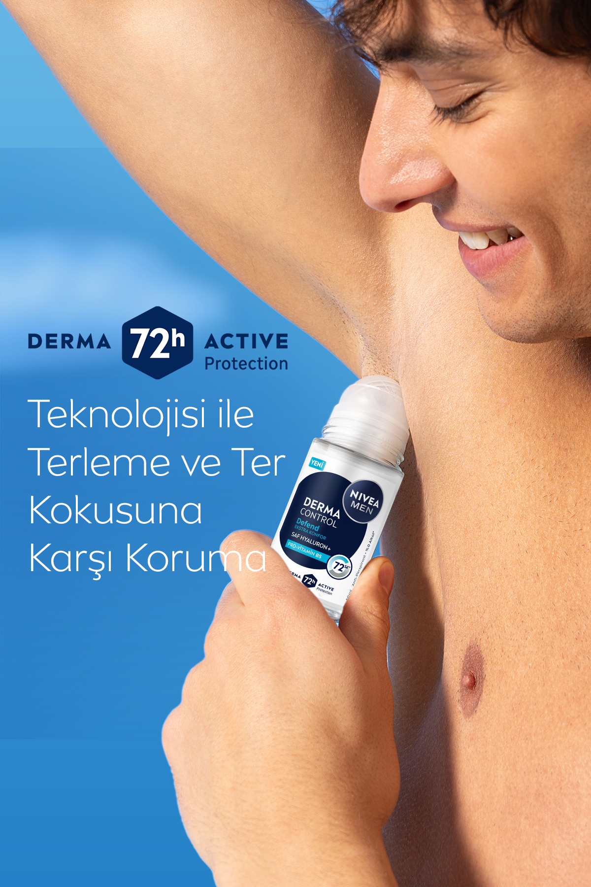 NIVEA MEN Erkek Roll-on Deodorant Derma Control Defend 50ml, 72 Saat Anti-perspirant, Alkolsüz, Hyaluron-