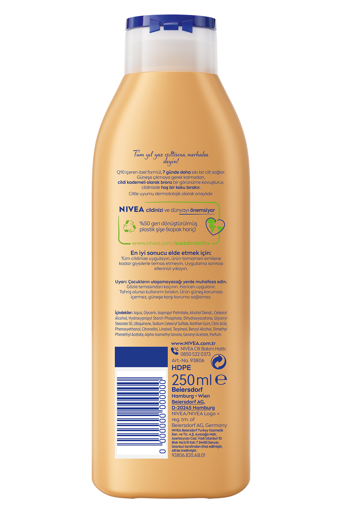 NIVEA Q10 Sıkılaştırıcı ve Bronzlaştırıcı Vücut Losyonu 250ml, Nemlendirici, Kademeli Bronzluk, Esnek Cilt-