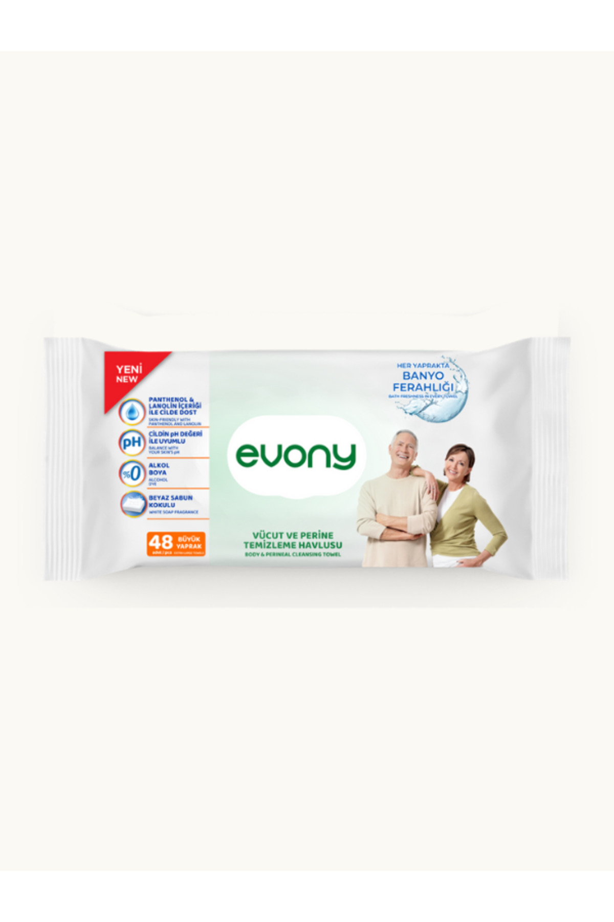 EVONY VÜCUT VE PERİNE TEMİZLİME HAVLUSU 48 BÜYÜK YAPRAK-